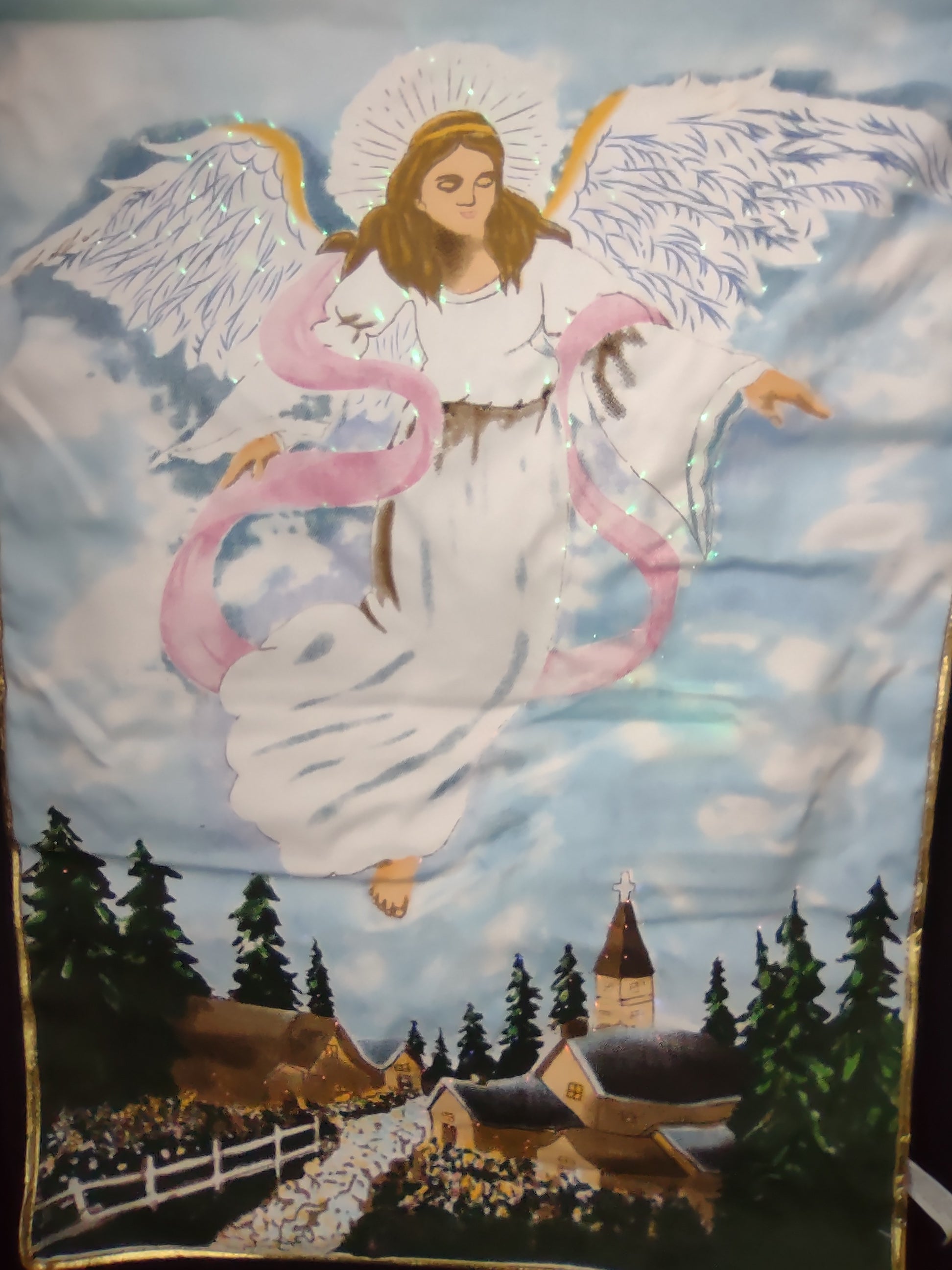 Christmas Holidays Fiber Optic Light Up Angel Blue Tapestry (lot 1253)