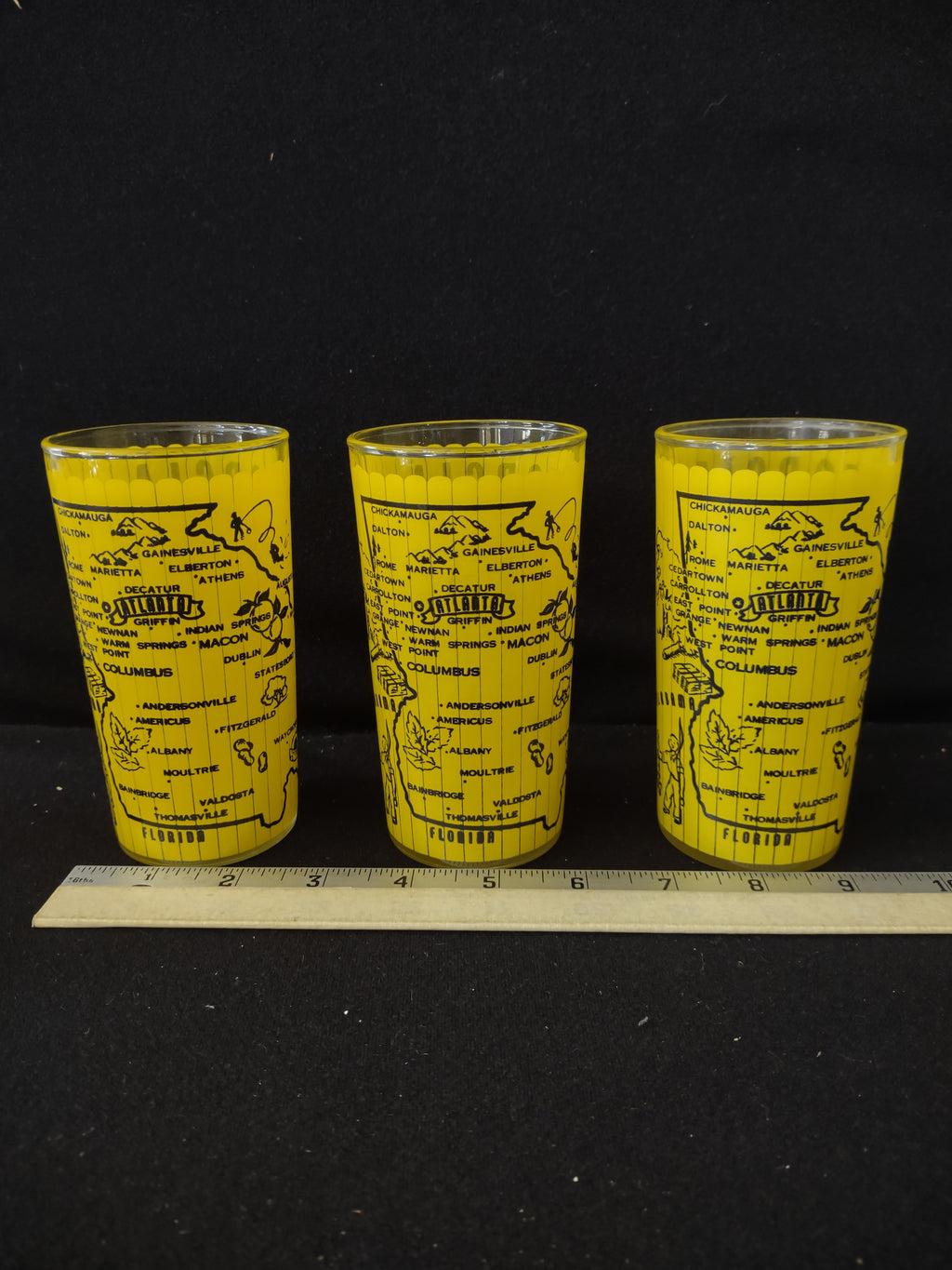 Vintage Hazel Atlas Georgia State Souvenir Frosted Tumblers Set Of 3 (Lot 3911)
