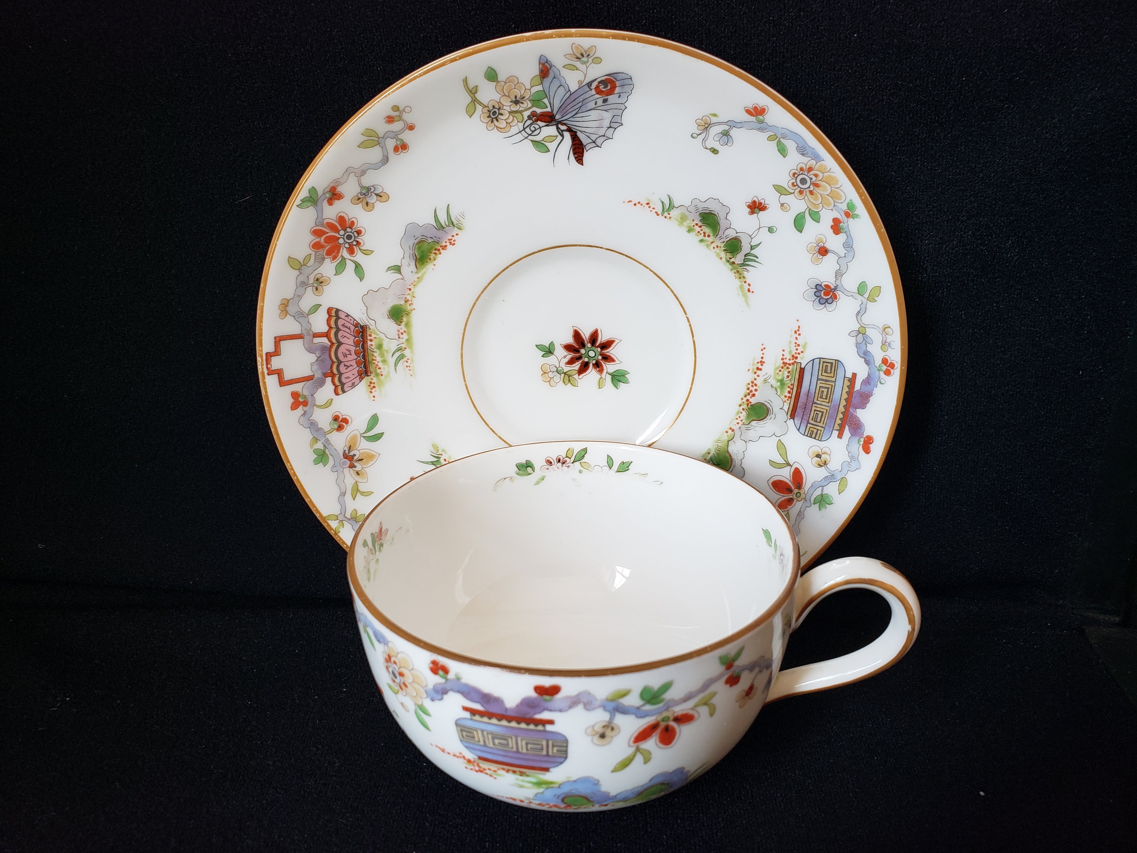 Vintage Royal Worcester Higgins Seiter Butterfly Tea Cup Saucer (lot 2121)