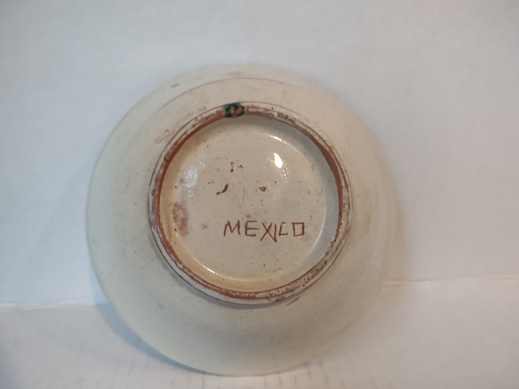 Vintage Stoneware Mexico Small Bowl Green Cobalt Blue Green Bird (lot 5341)