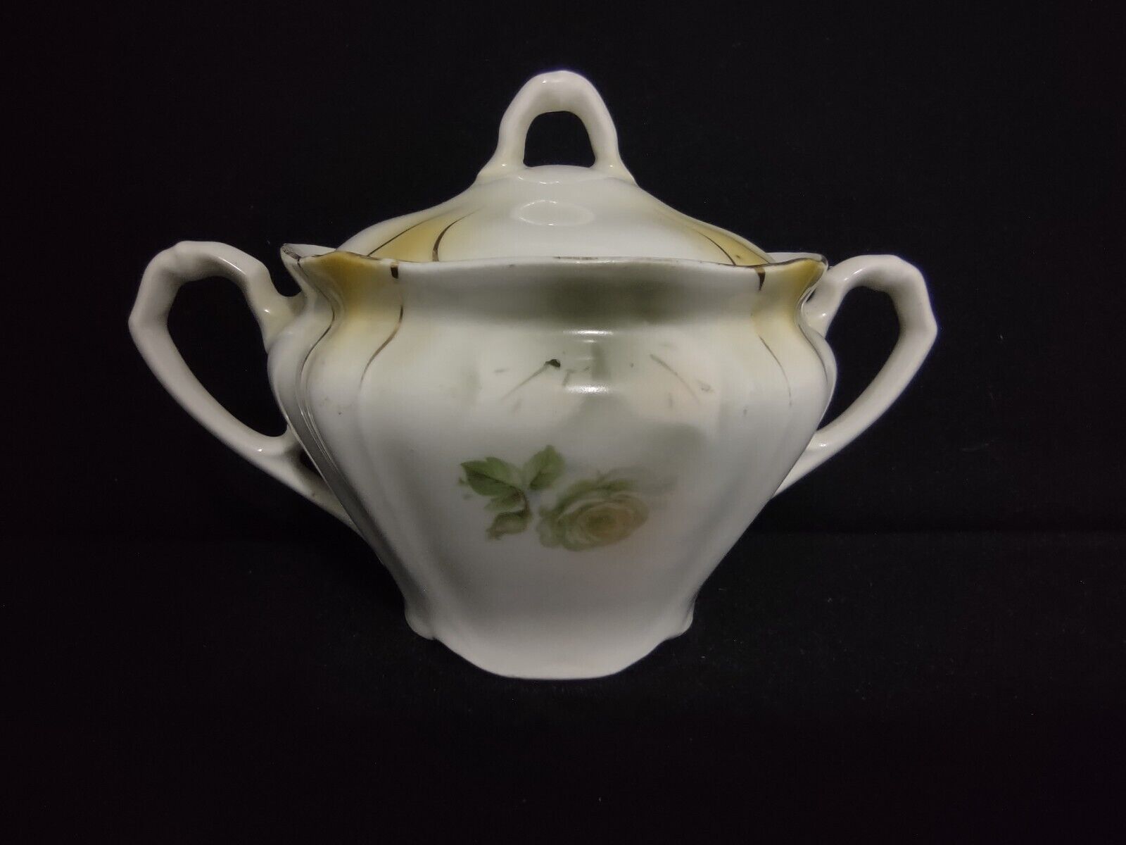 Vintage Bavaria Teapot Creamer Sugar Dish White Rose Gold Trim (lot 240)