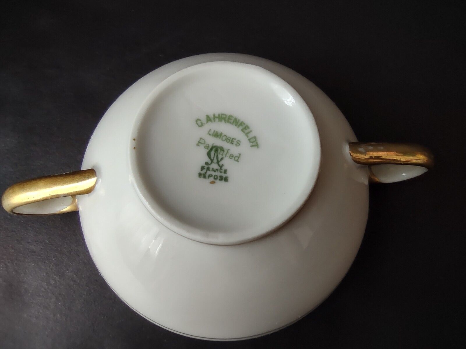 Ahrenfeldt Reizenstein Limoges Rose Gold Trim Bouillon Cup & Saucer (lot 710)