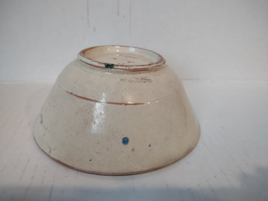 Vintage Stoneware Mexico Small Bowl Green Cobalt Blue Green Bird (lot 5341)