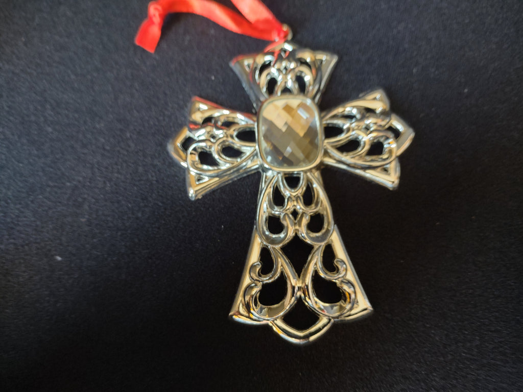 Lenox White Gem Cross Silverplated Christmas Tree Ornament(lot 1663)