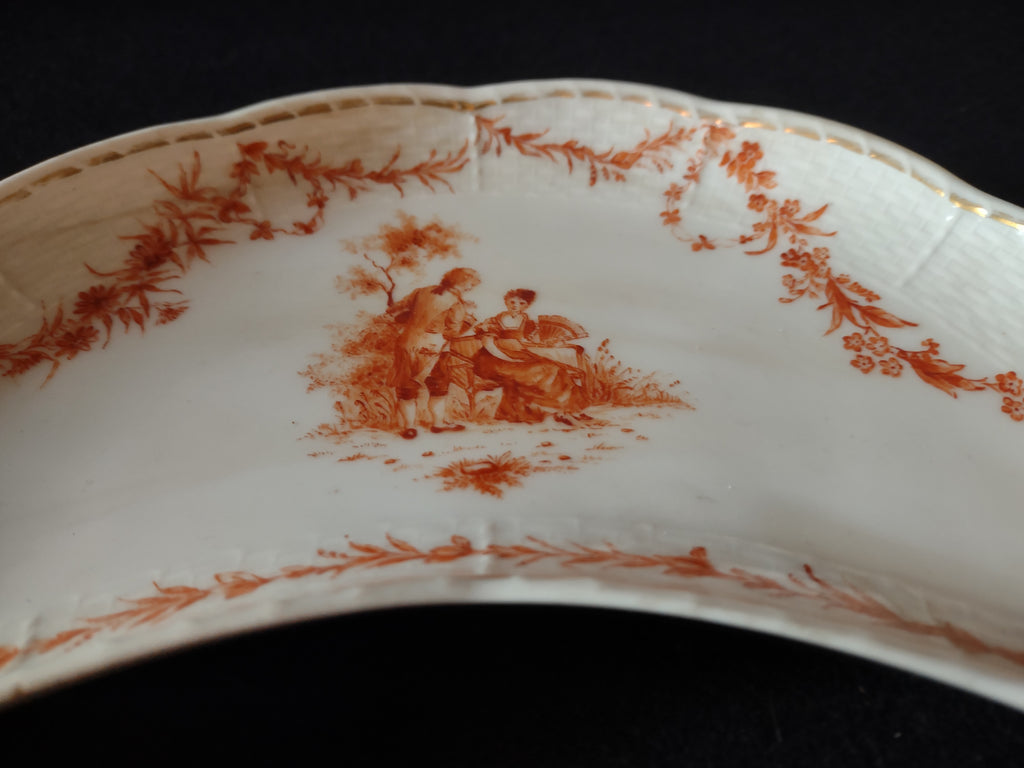 Vintage Salad Plate Large Crescent Shape Gold Trim French Style Cottage(lot 5275