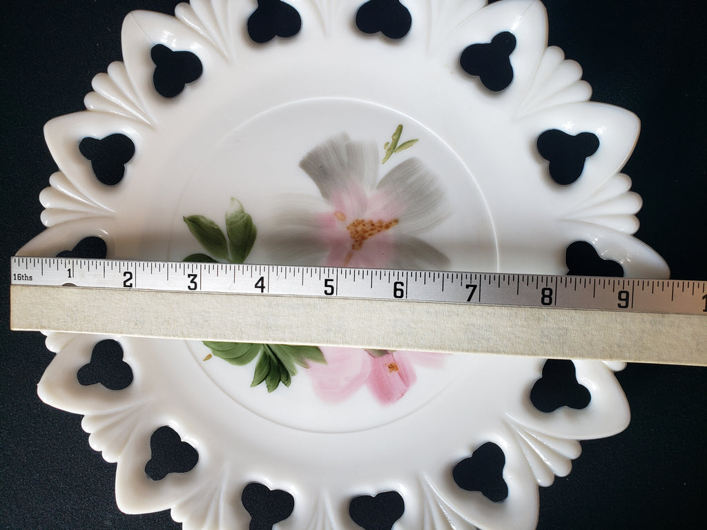 Vintage Kemple Pink Flower Motif Milk Glass Wall Plate (lot 2191)