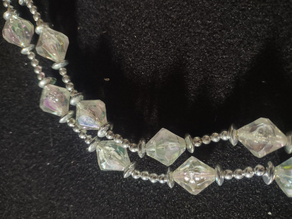 Vintage Christmas Garland Silver White Plastic 2 Strands 35 and 57"(Lot4665)