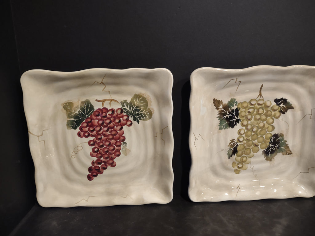 Cabernet Hand Painted Grape 11" Italian Style Square Dinner Plate x 4 (Lot 5248)