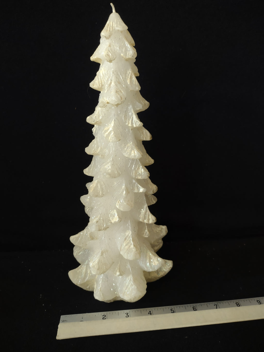Vintage Christmas Winter White Sparkles 12" Tree Candle (Lot 3935)