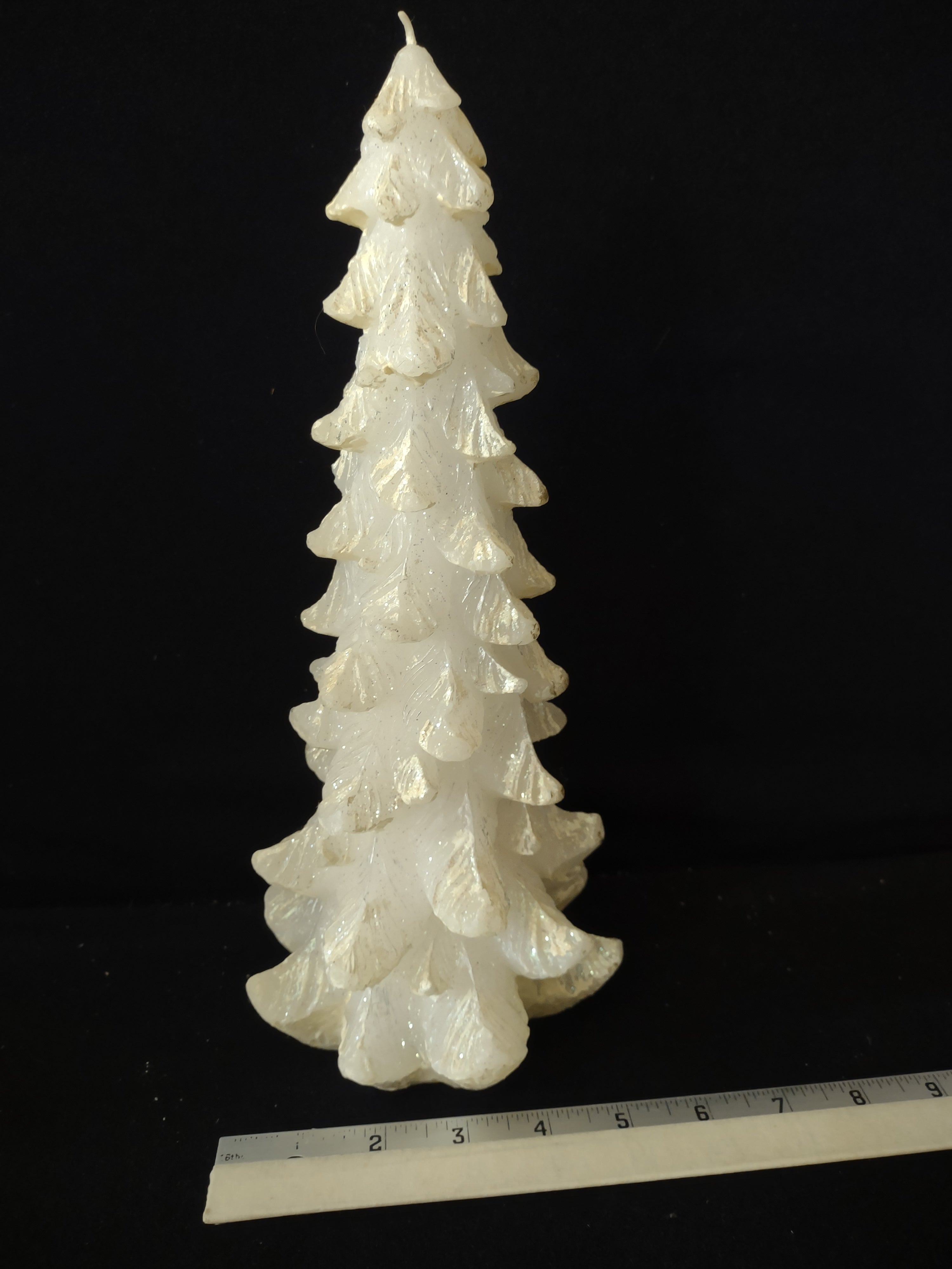 Vintage Christmas Winter White Sparkles 12" Tree Candle (Lot 3935)
