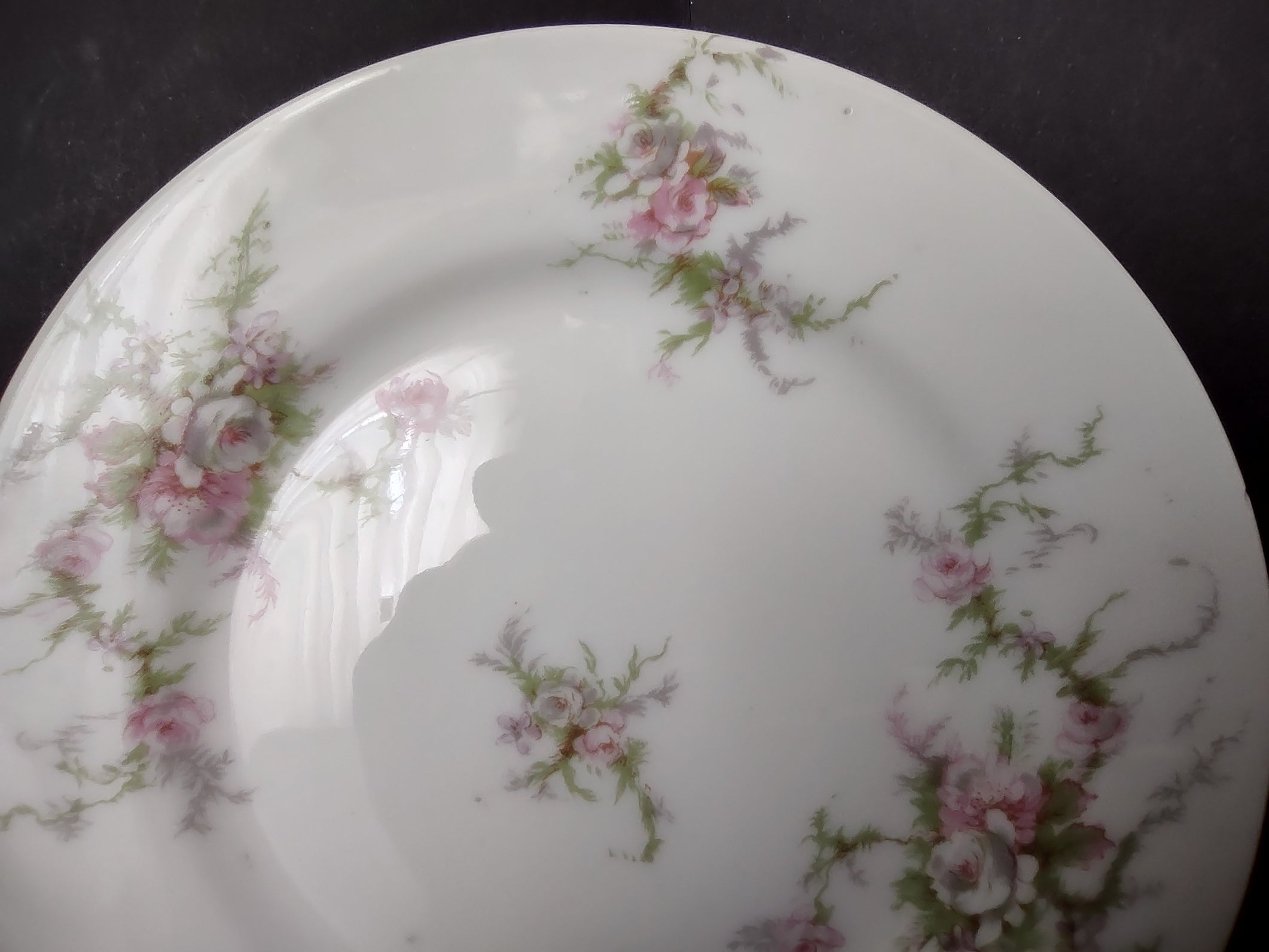 Haviland Limoges Bread/Butter Plate Pink White Cabbage Rose Moss (lot 905)
