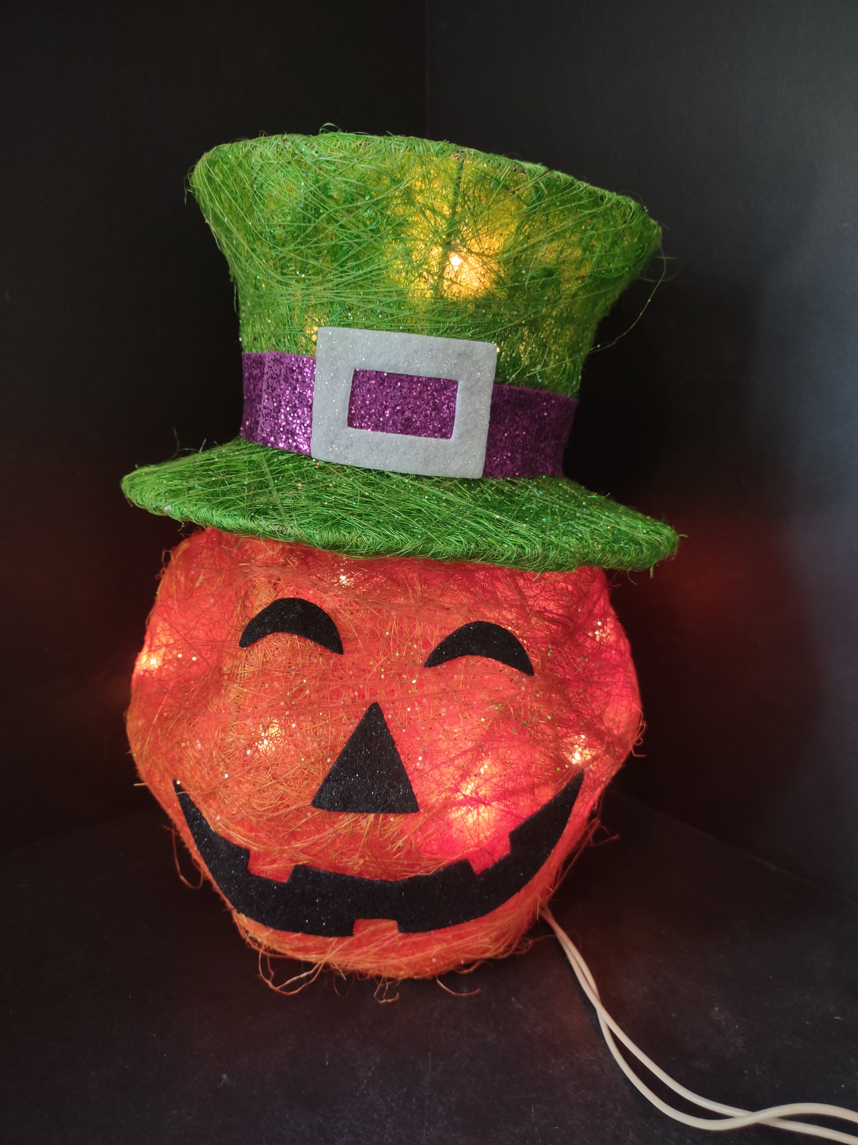 Halloween Pumpkin Green Hat Light Up Jack-O-Lantern (lot 2968j)