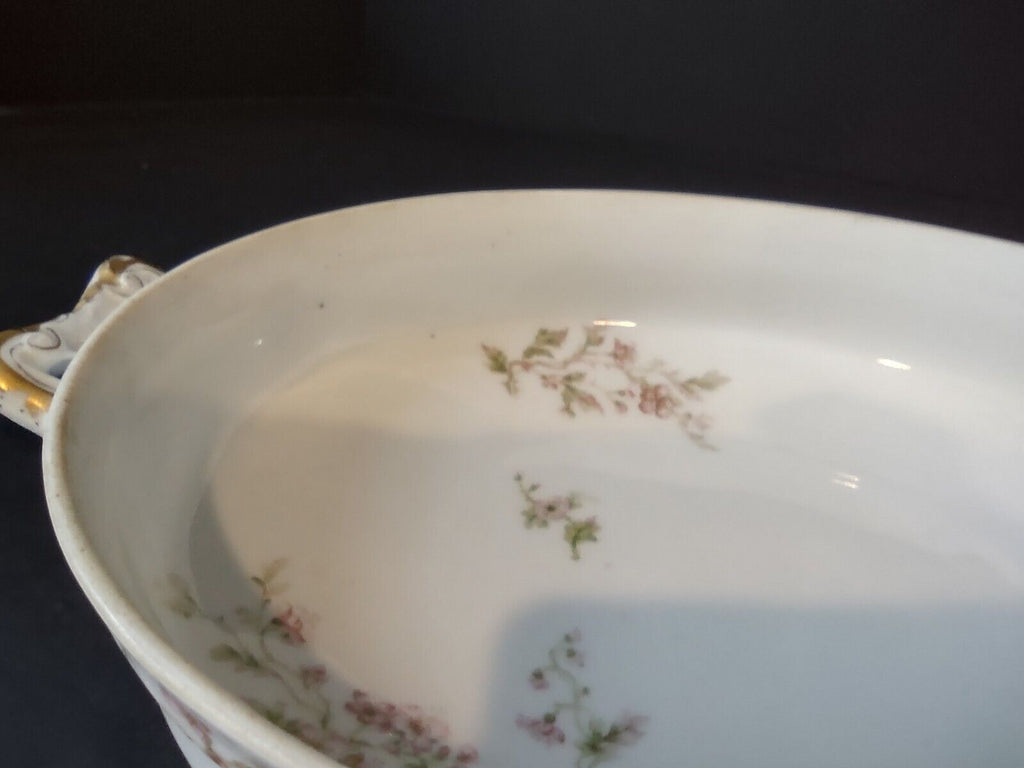 Haviland Limoges France Serving Bowl Gold Handles Red FLower Blossoms (lot 555)