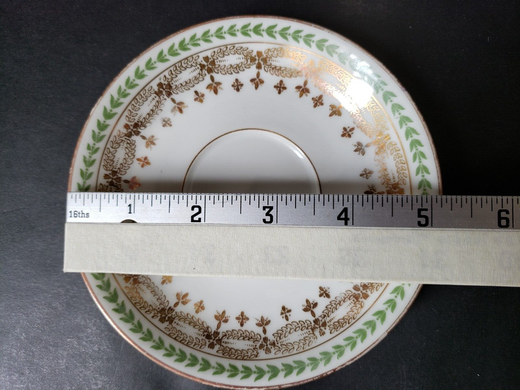 JP Limoges France Gold Trim Green Laurel 4 x Teacup & Saucer (583)
