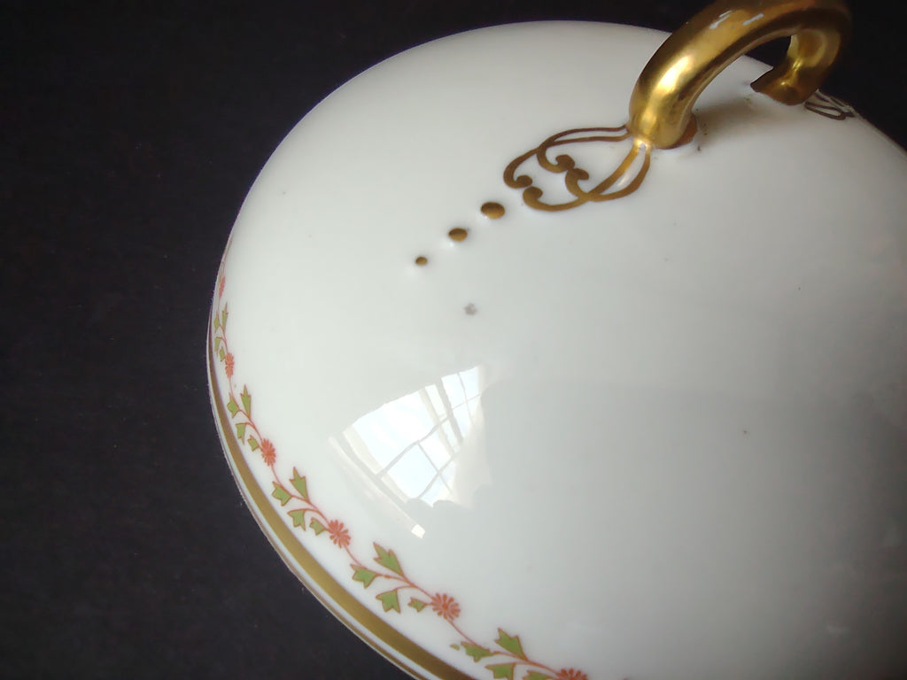 Old Abbey France Limoges Butter Dish Lid ONLY Clover Gold Trim (lot 869)