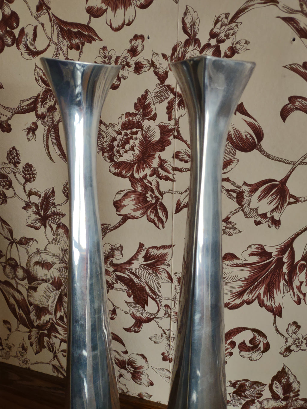 Vintage Mann Pewtertone 14.5" Candle Stick Set Of 2 MCM (Lot 5729)