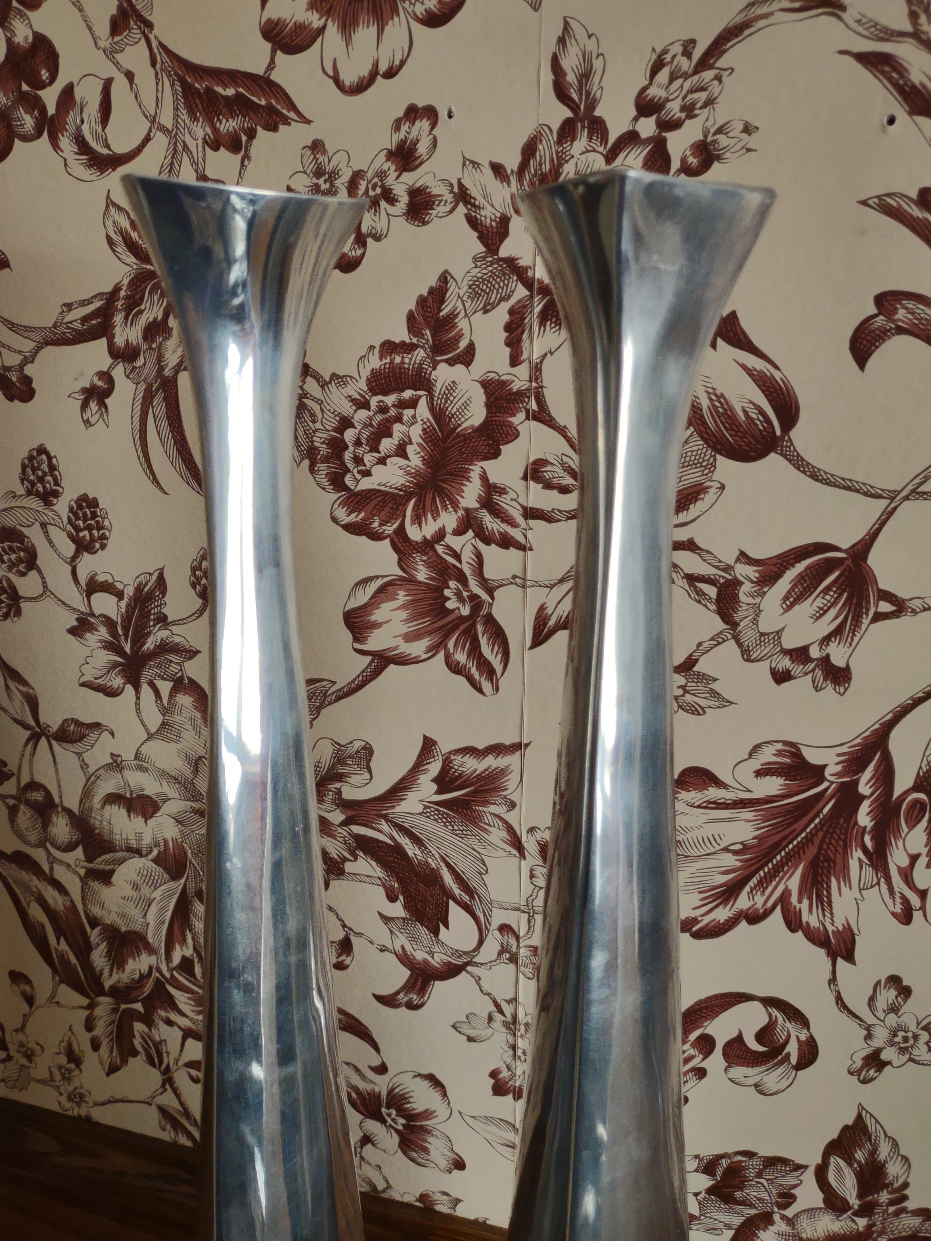 Vintage Mann Pewtertone 14.5" Candle Stick Set Of 2 MCM (Lot 5729)
