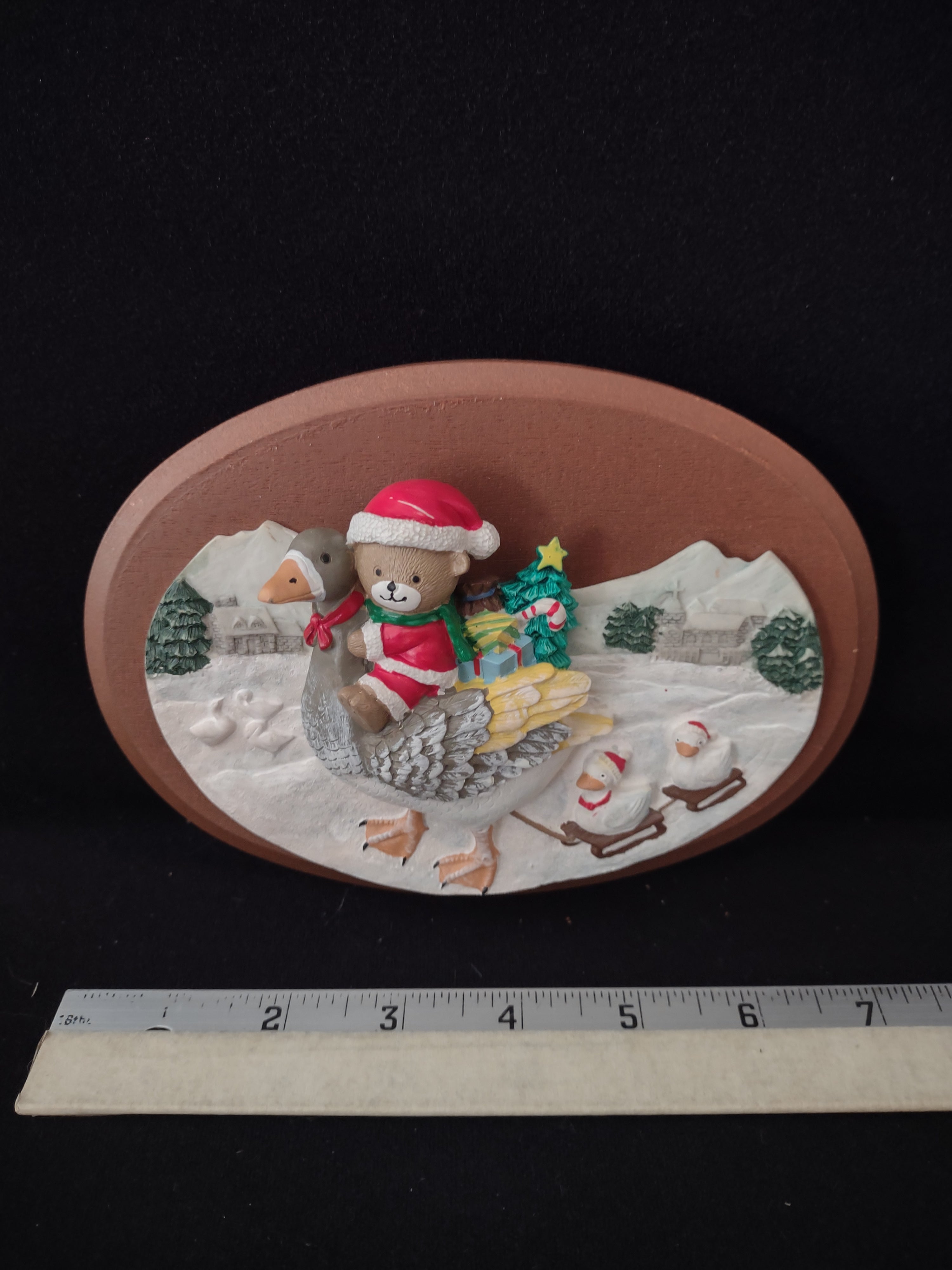 Vintage Jaimy Chuang Christmas Wall Plaque Santa Bear Goose (Lot 4087)
