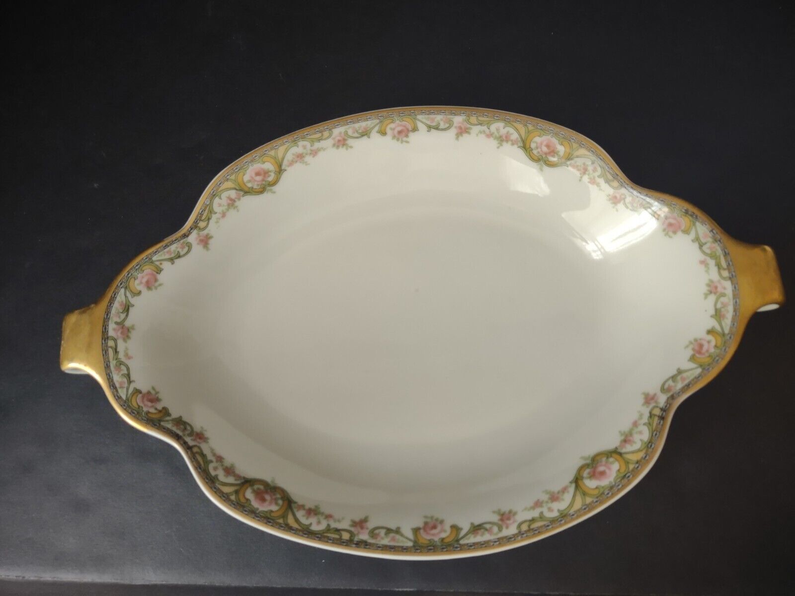 Haviland Limoges France Serving Bowl 12" x 8" Rose Design (lot 608)