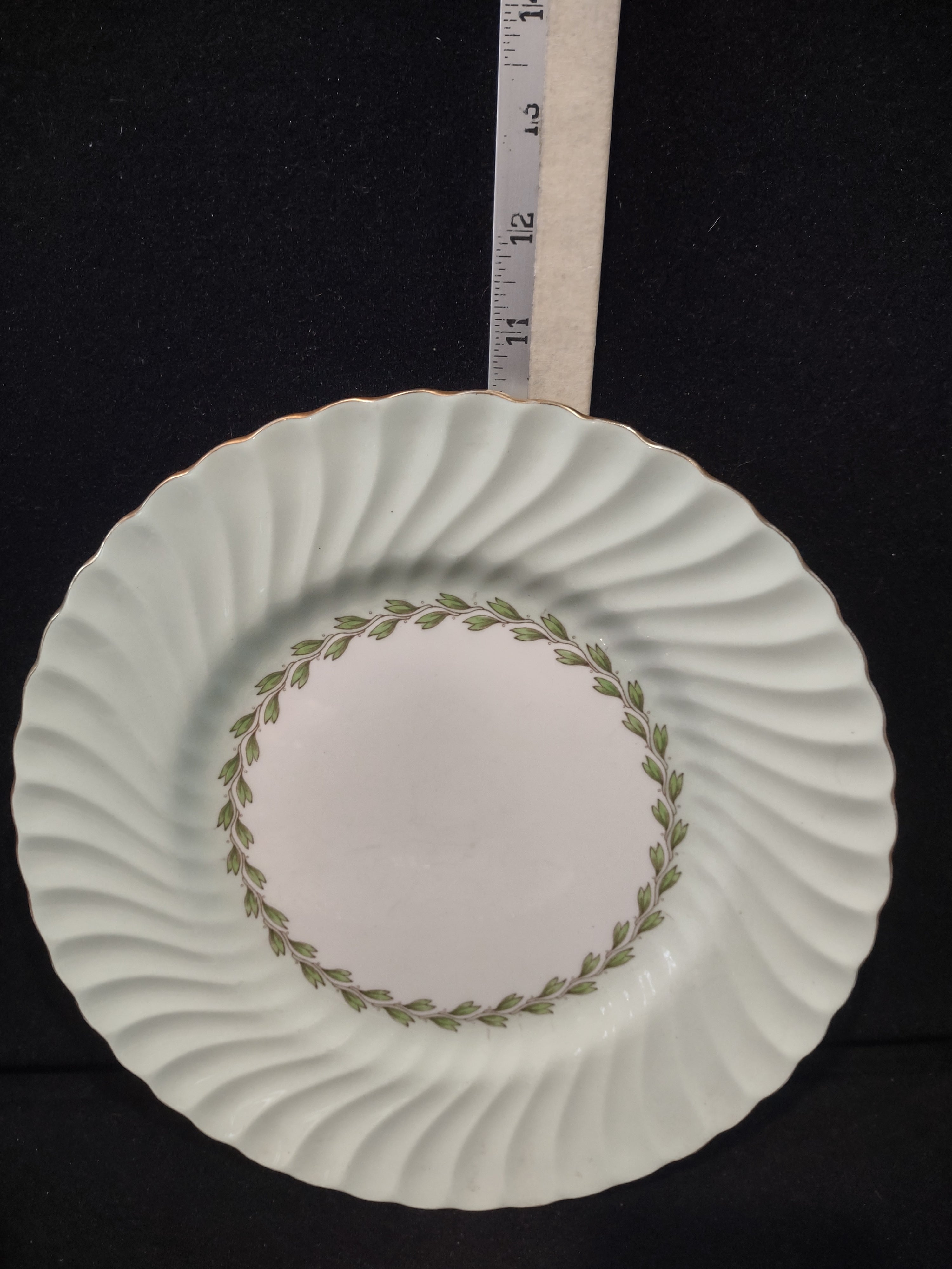 Vintage Minton Cheviot Green Dinner Plate Green Gold Fluted Edge X 2 (Lot 5444)