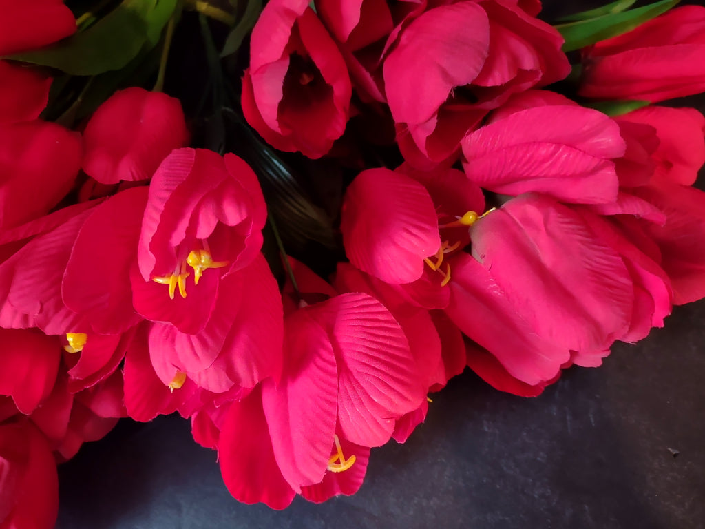 Artificial Tulip Red Flower 6 x Twig 12" Long (lot 5349)