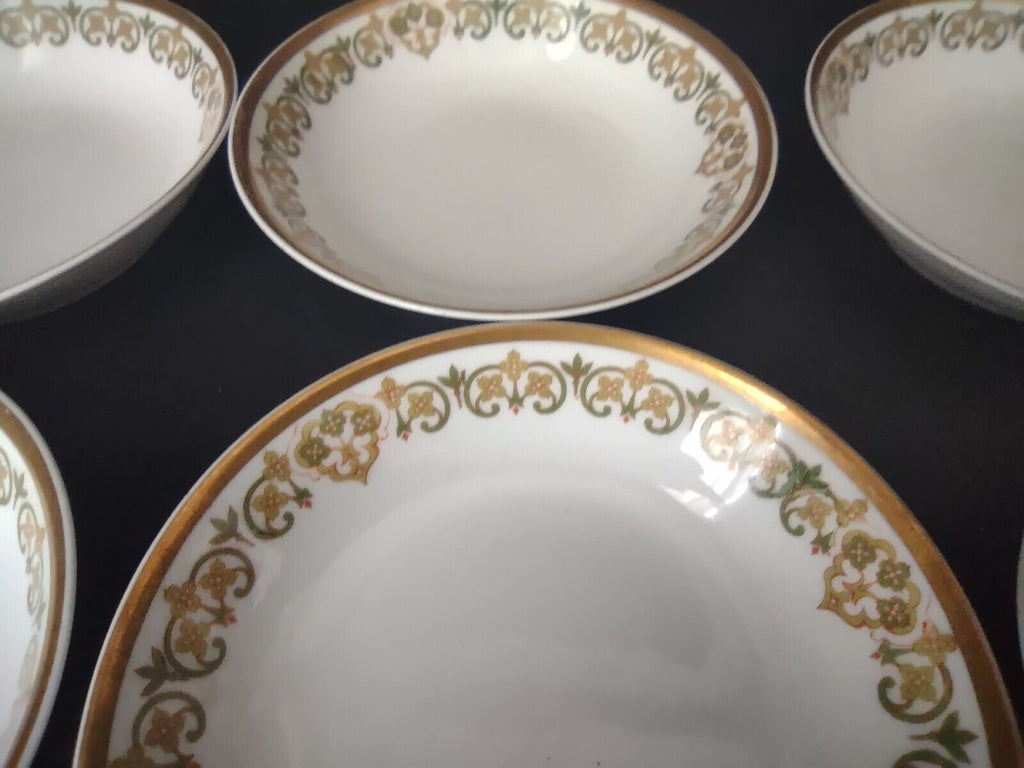 Haviland Limoges 6 x Coupe 5" Plate Four Leaf Flower Green Red (lot 528)