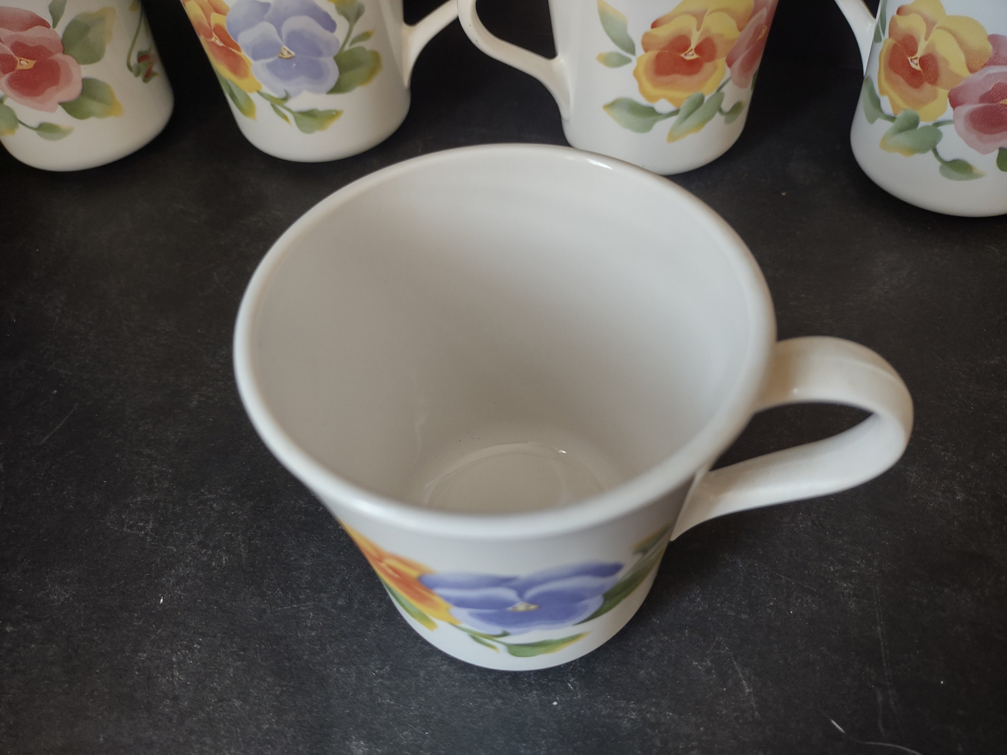 Corning Summer Blush Pansy Flower Tea Coffee Mug Cup Set of 8 (lot 2956c)