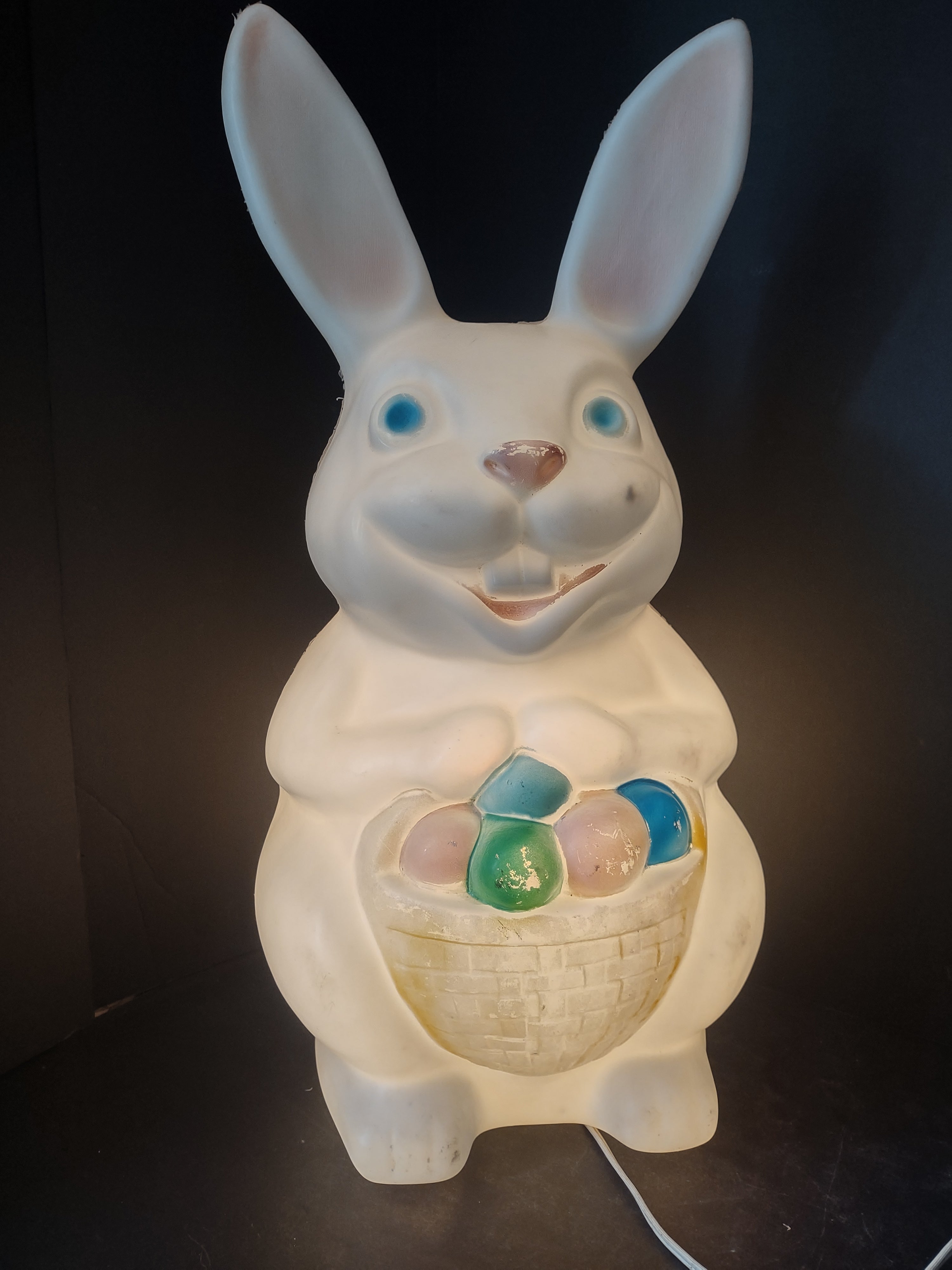 Vintage Easter Bunny Blow Mold Egg Basket (lot 2543c)