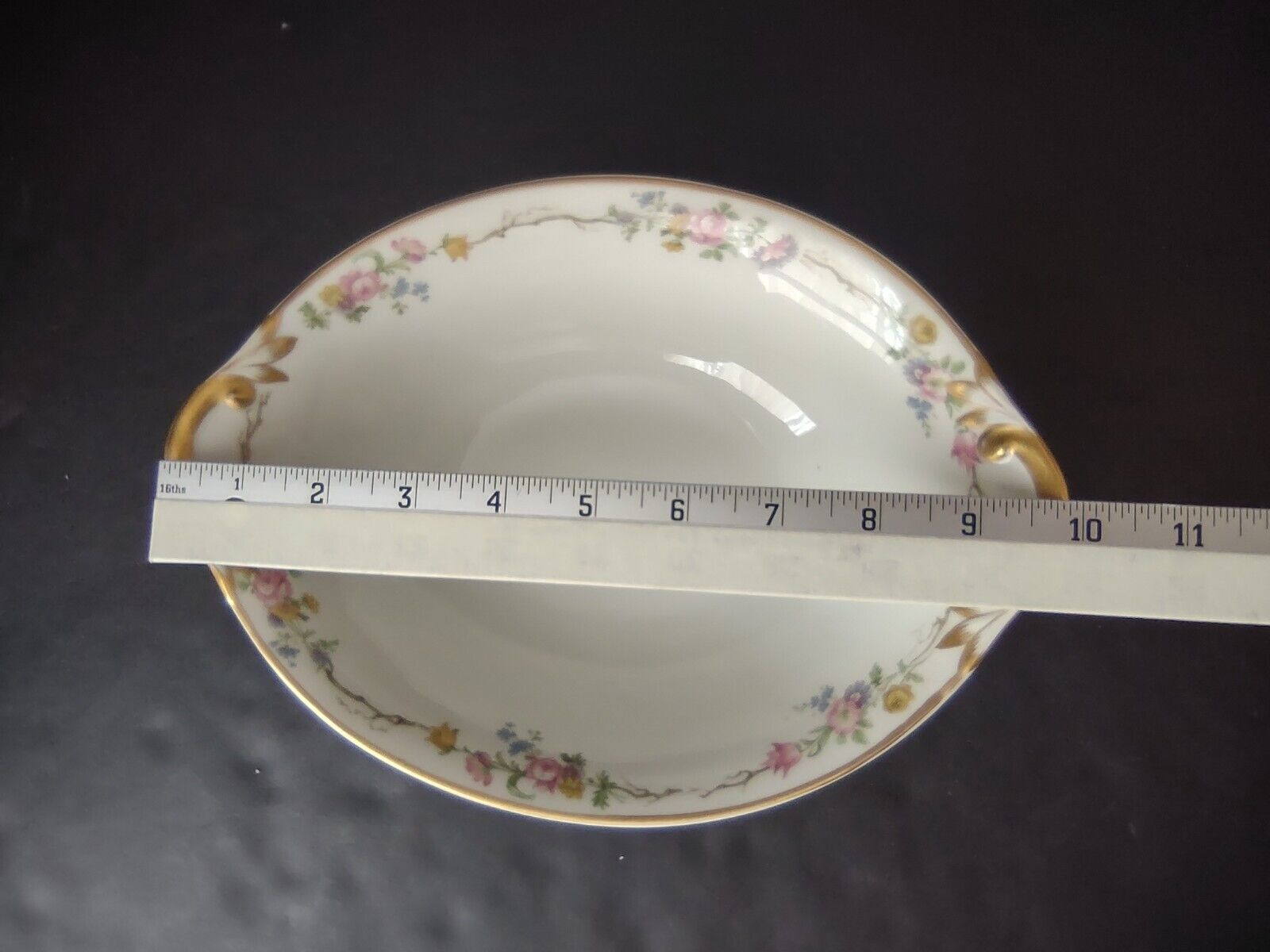 Vintage GDA Limoges Gold Trim Oval Serving Bowl Summer Flower Garland (lot 688)