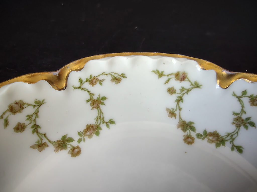 Haviland Limoges French 5" Cranberry Bowl Green Gold Trim (lot 1118)