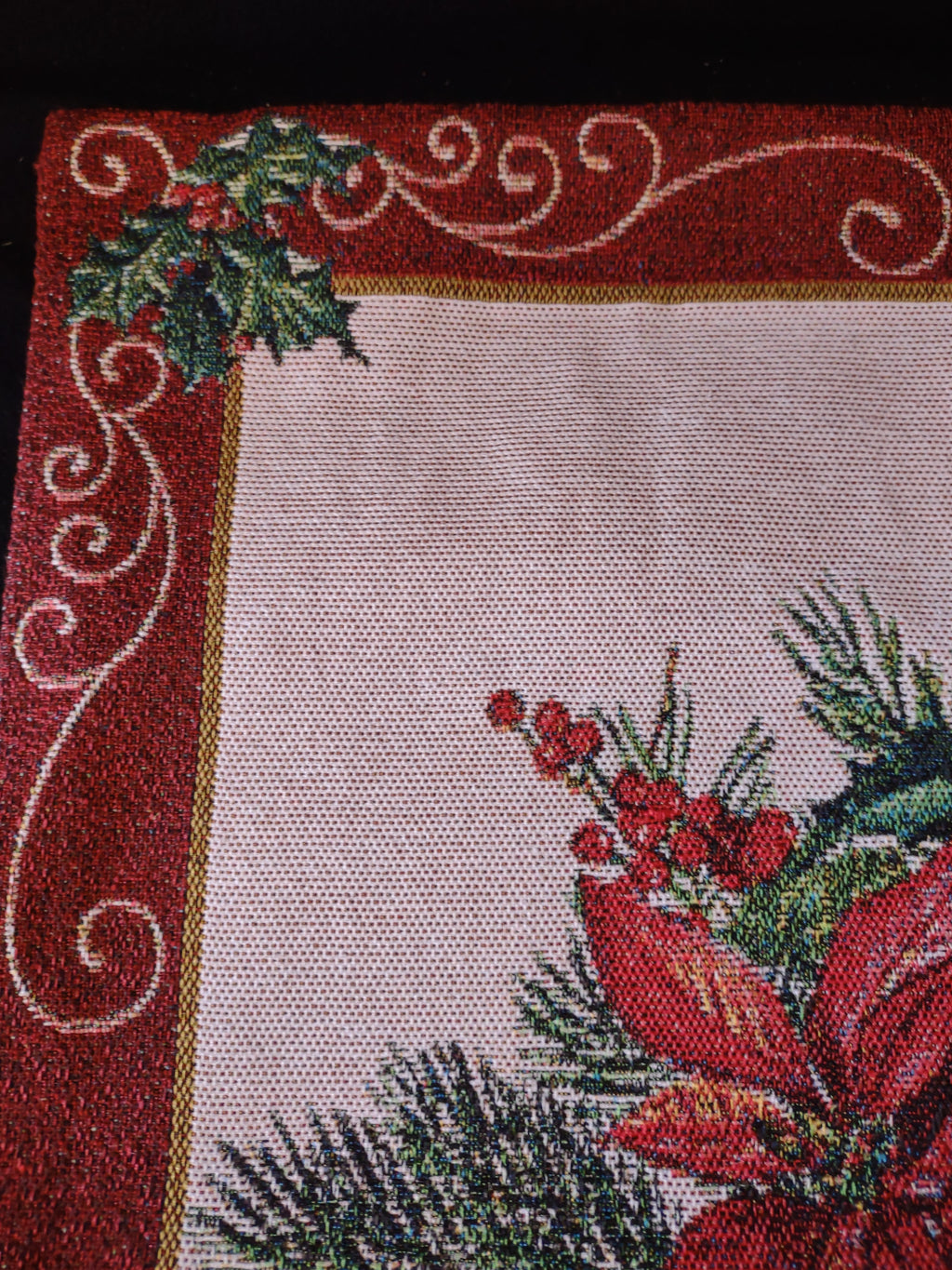 Tapestry 17" Zipper Christmas Pillow Cover set of 2 Cardinal Poinsettia (Lot4815