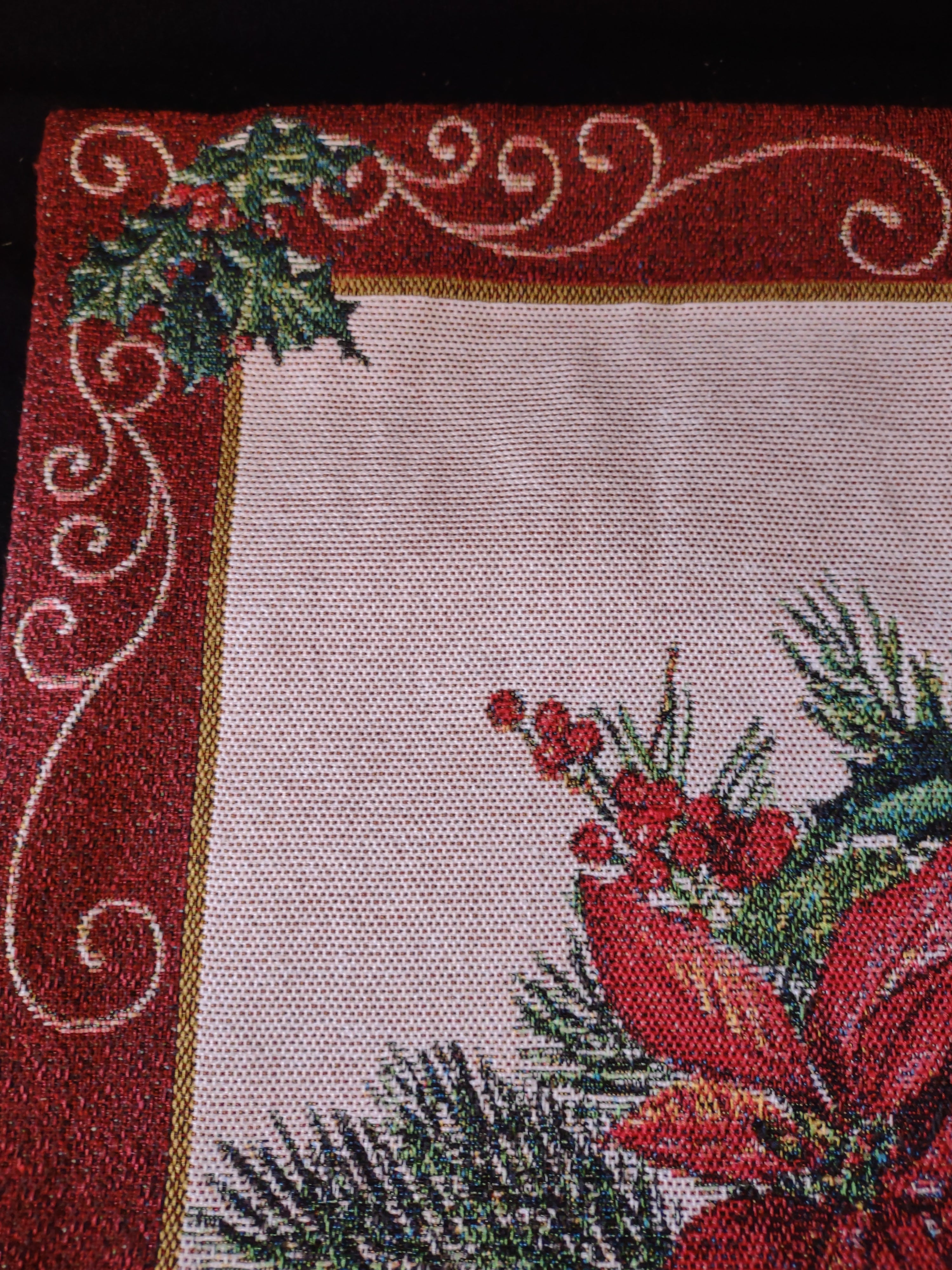 Tapestry 17" Zipper Christmas Pillow Cover set of 2 Cardinal Poinsettia (Lot4815