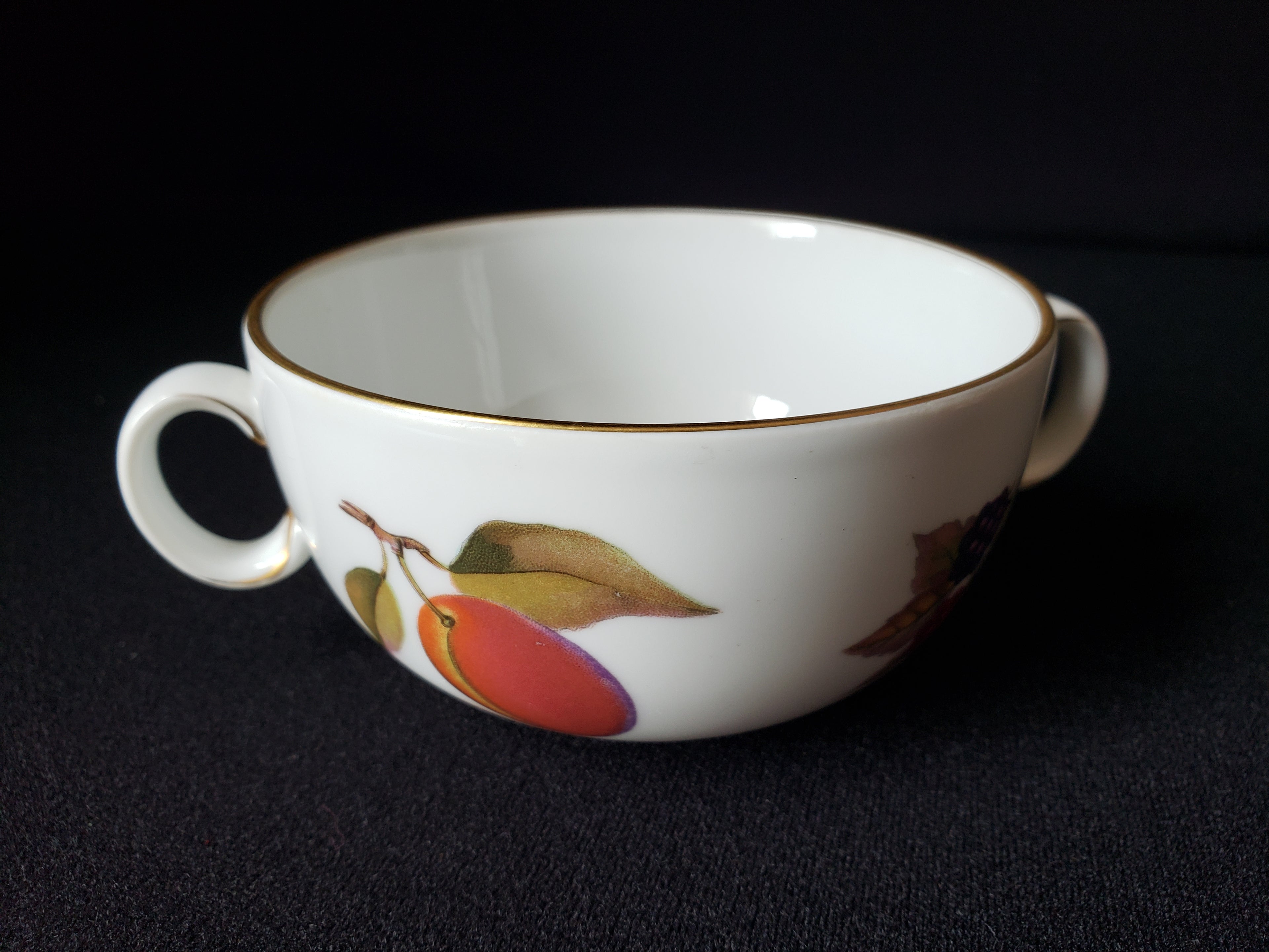 Vintage Royal Worcester Evesham Two Handle Bouillon Cup with Saucer (lot 2079)