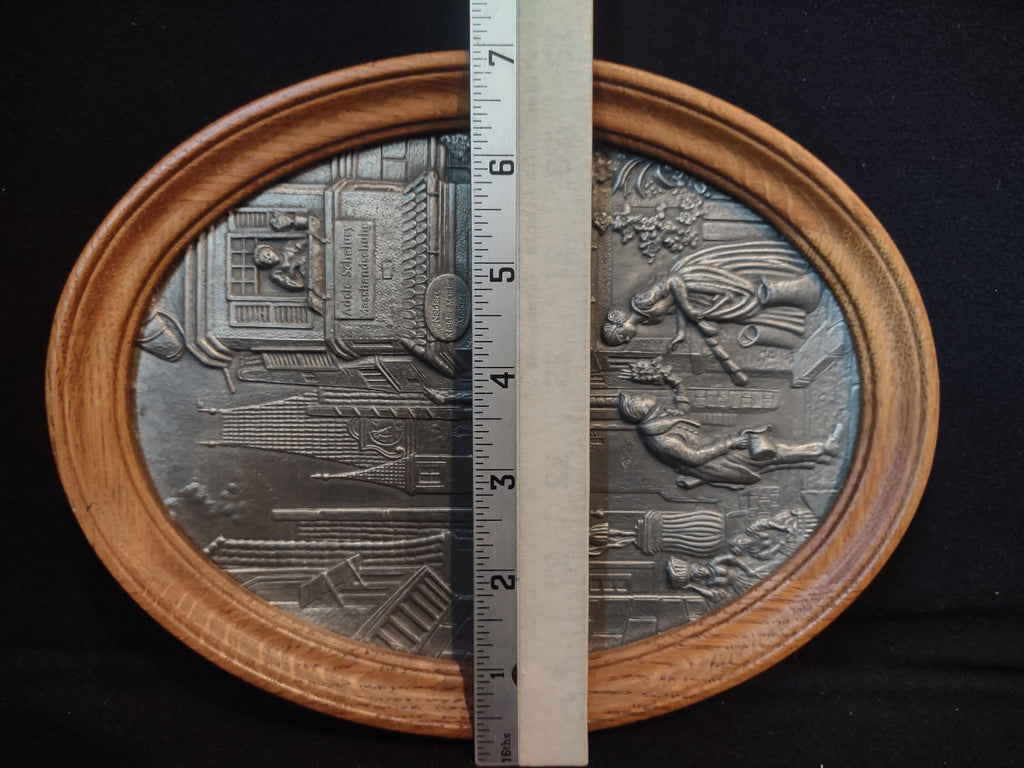 Vintage 3-D Scene German Town Frieling Zinn Pewter Wood Picture (lot 2658c)