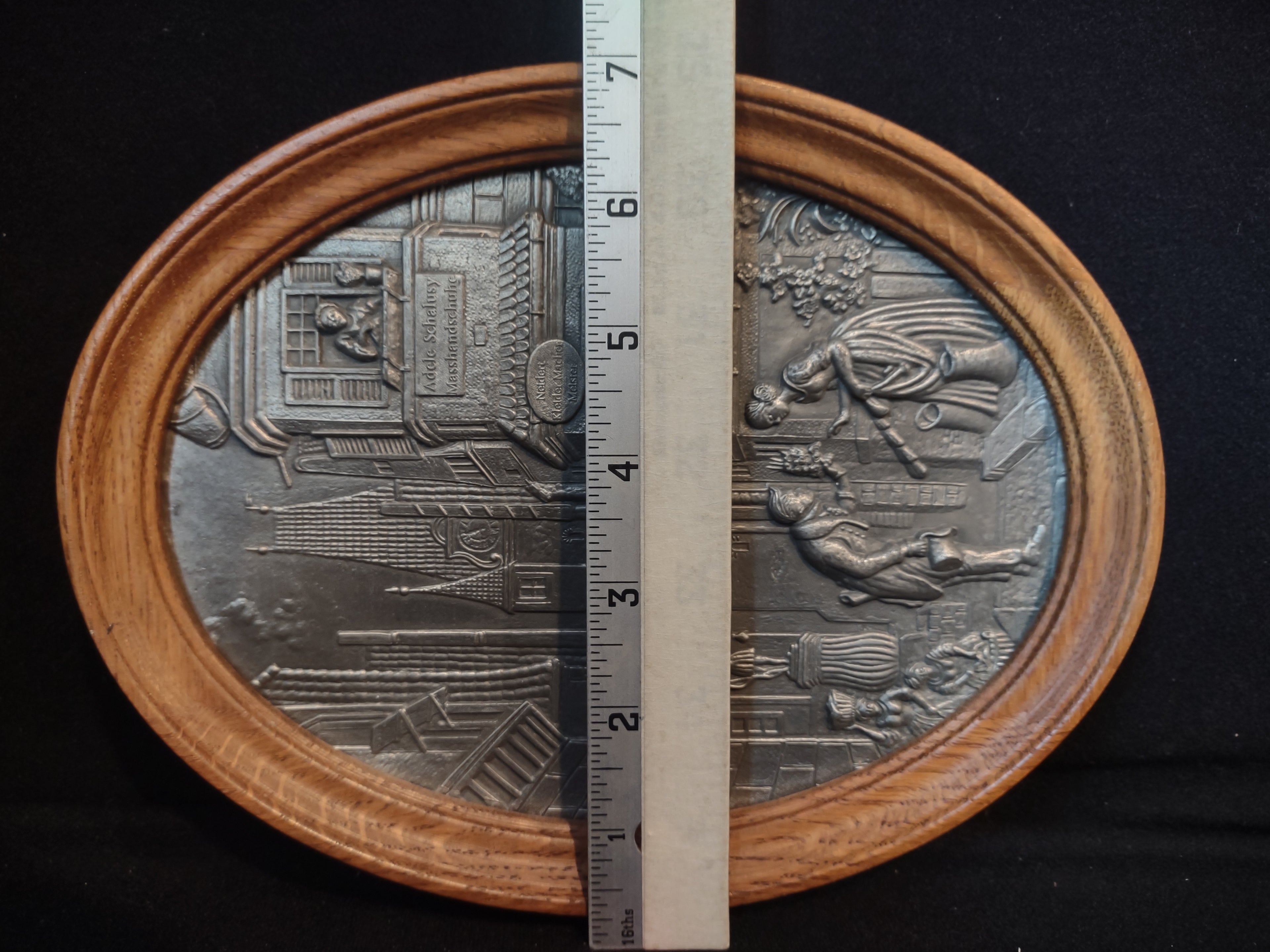 Vintage 3-D Scene German Town Frieling Zinn Pewter Wood Picture (lot 2658c)