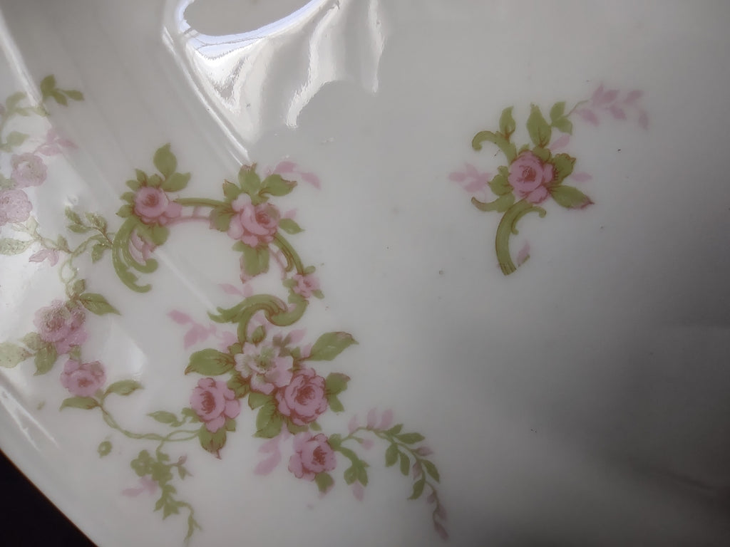 Haviland Limoges Oval Serving Platter 13-1/2" Pink Rose Green Ribbon (lot 888)