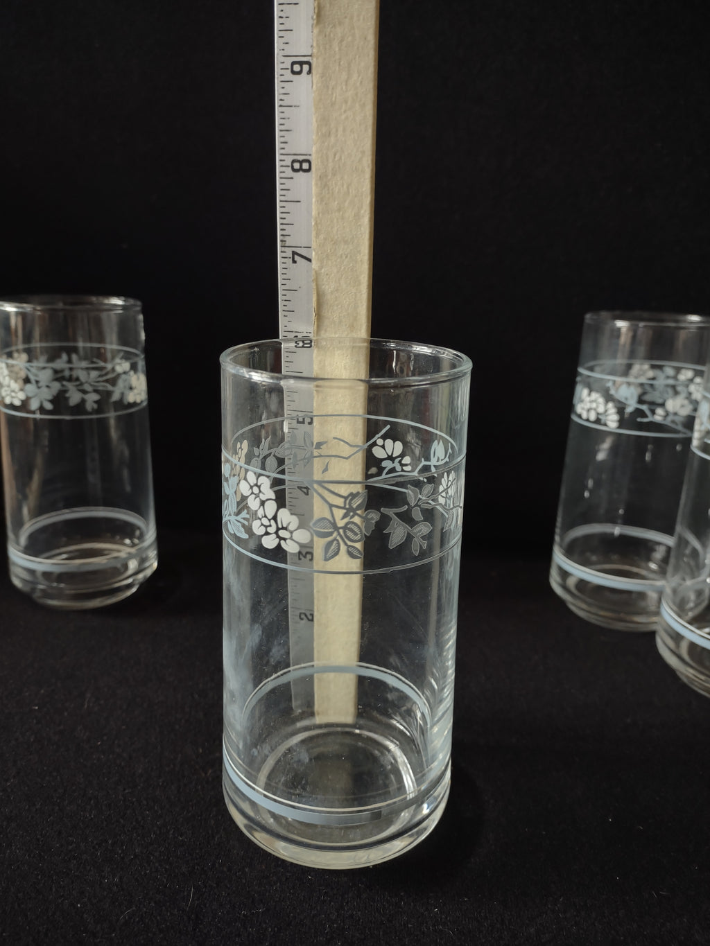 Vintage Libbey Crisa Drinking Glass Tumbler x 4 Pastel Floral (lot 5234)