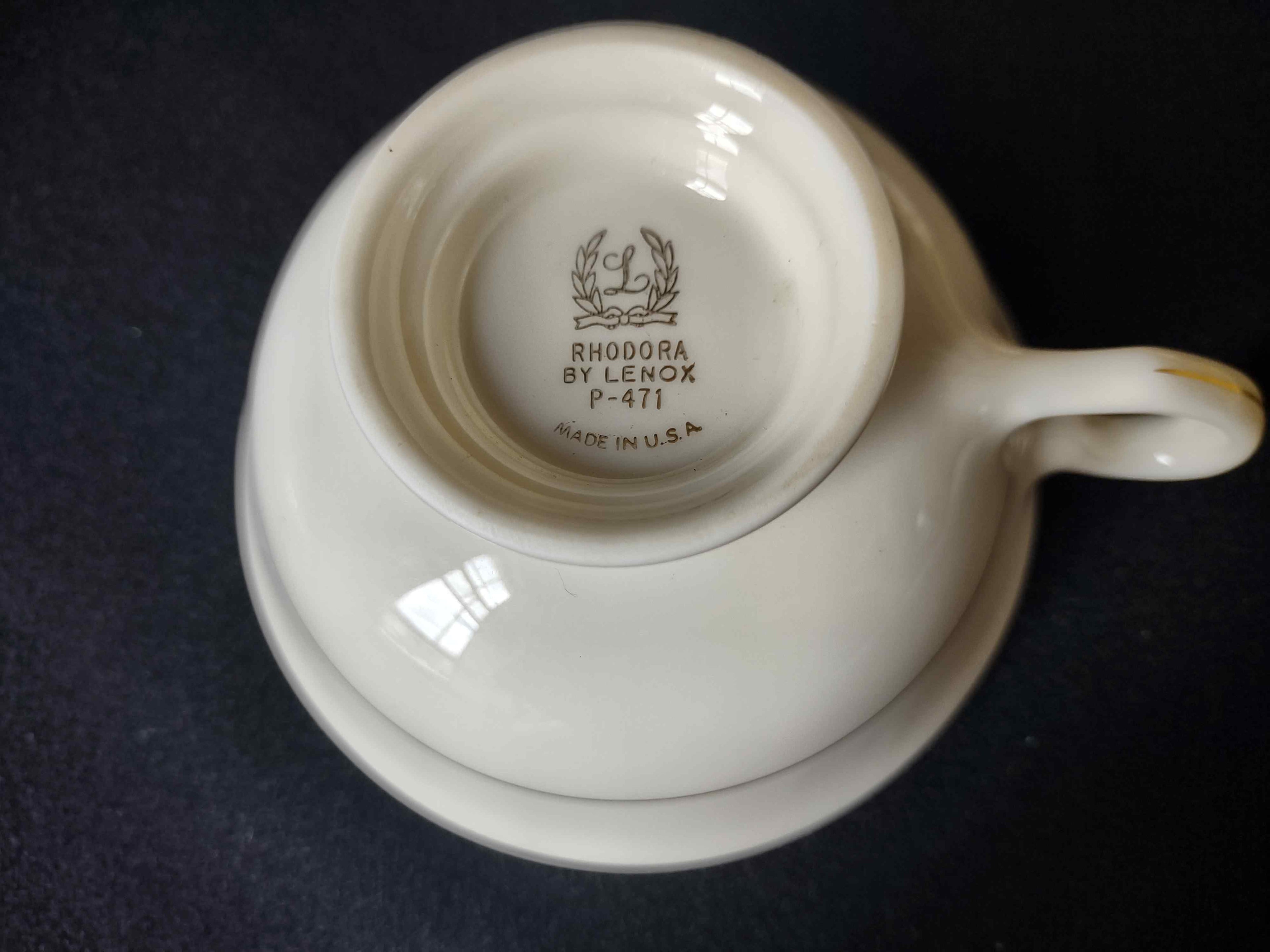 Vintage Rhodora by Lenox Tea Cup with Saucer Rose Flower Gold (lot 1793)