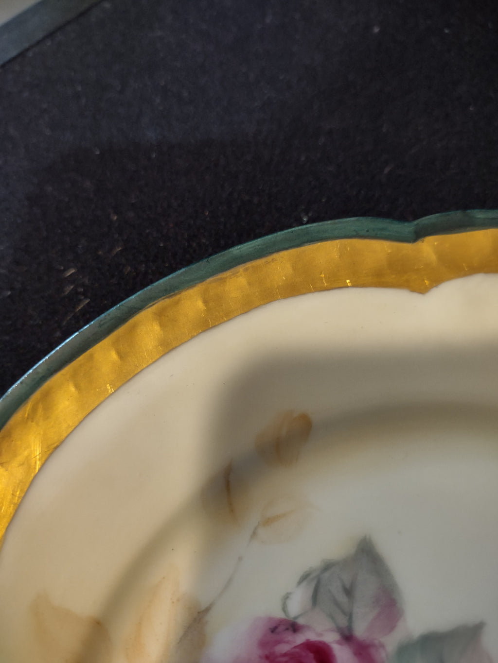 Vintage German Carmen Porcelain Plate Pink Roses Gilded Gold Rim X 3 (Lot 5350)