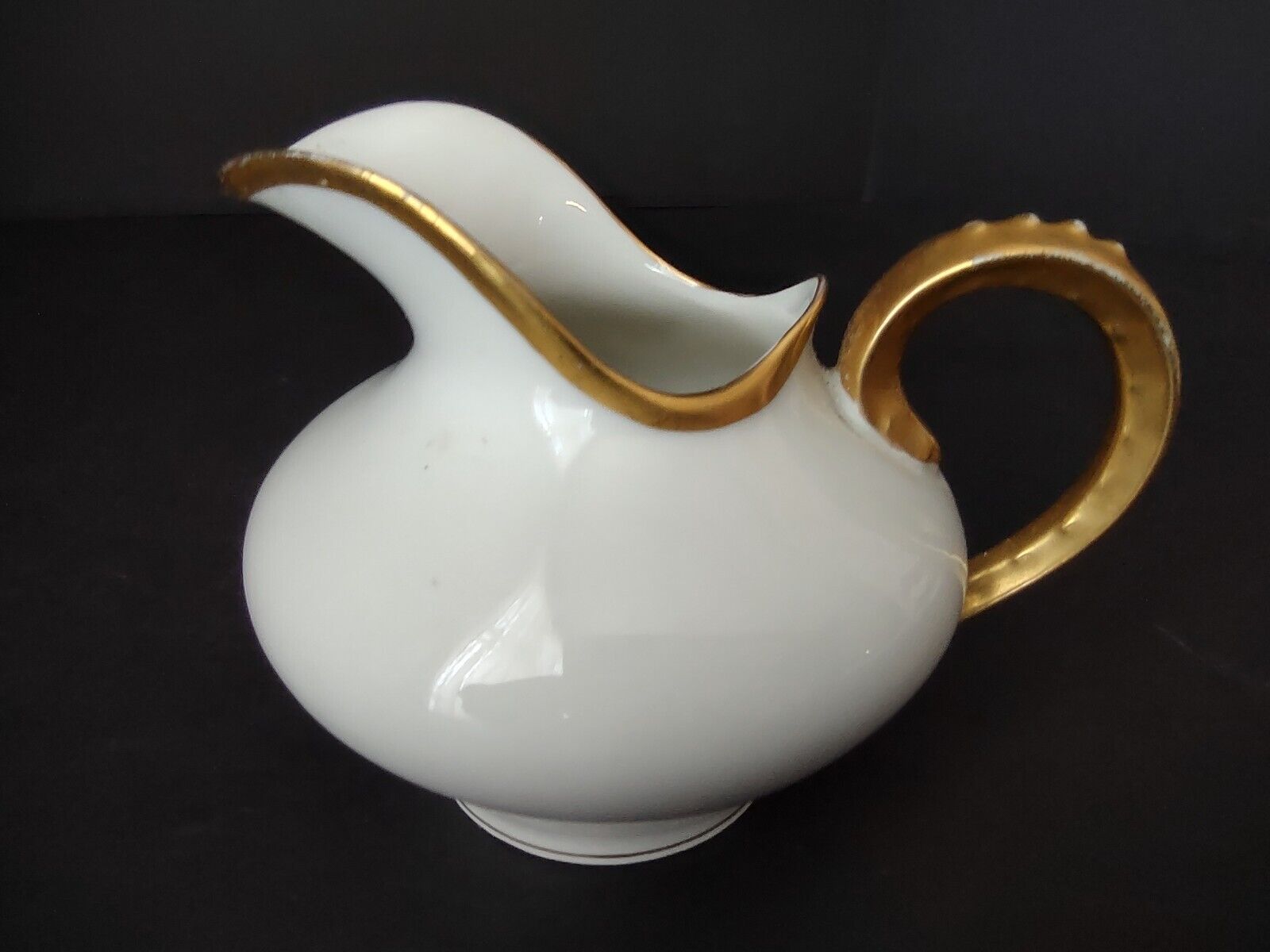M. Redon France Limoges Heavy Thick Gold Trim Creamer Pitcher 3" tall (lot 713)