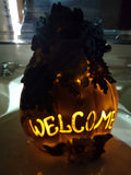 Fall Halloween Ceramic Welcome Sign Pumpkin Squirrel 9" Light Up (lot 2976j)