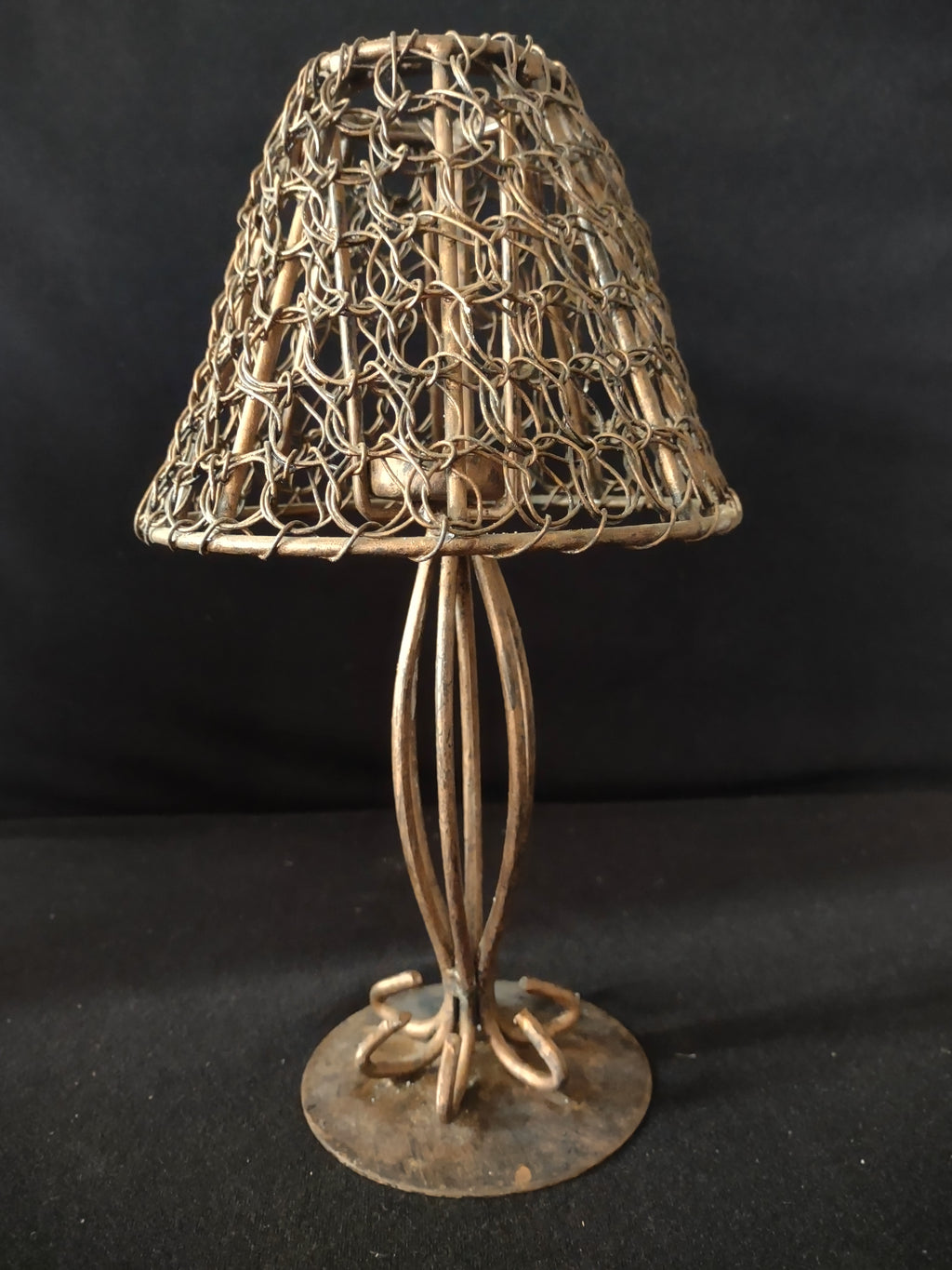 Vintage Rustic Primitive Metal Tea Light 11" Table Top Lamp ( Lot 3631t)