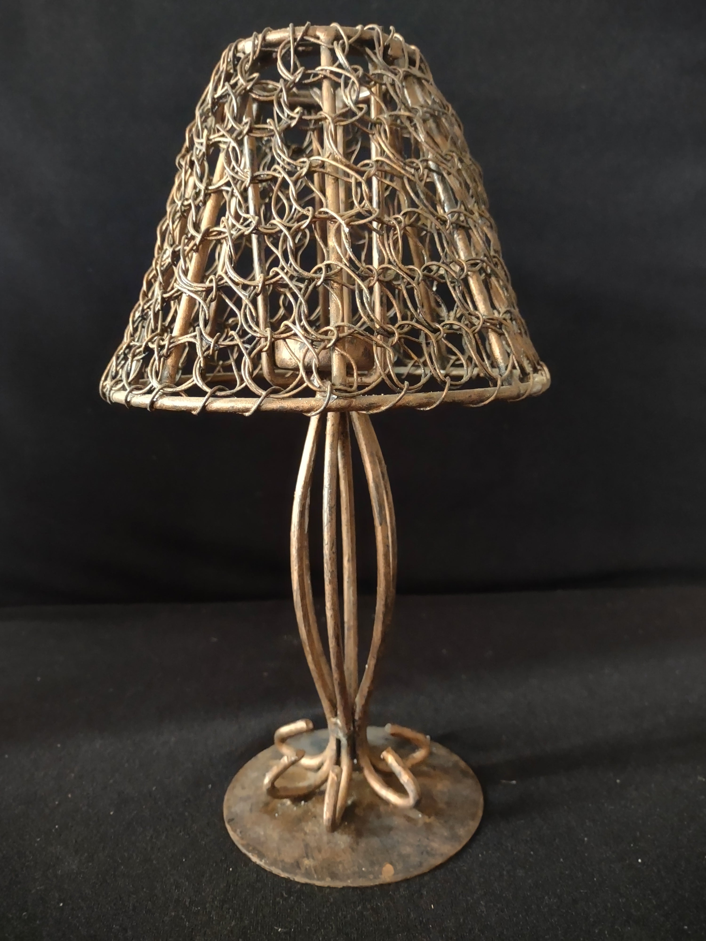 Vintage Rustic Primitive Metal Tea Light 11" Table Top Lamp ( Lot 3631t)