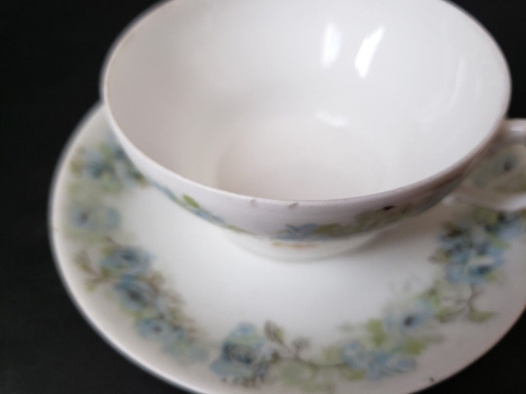 Haviland Limoges France Teacup & Saucer Blue Rose IMPERFECT (lot 618)