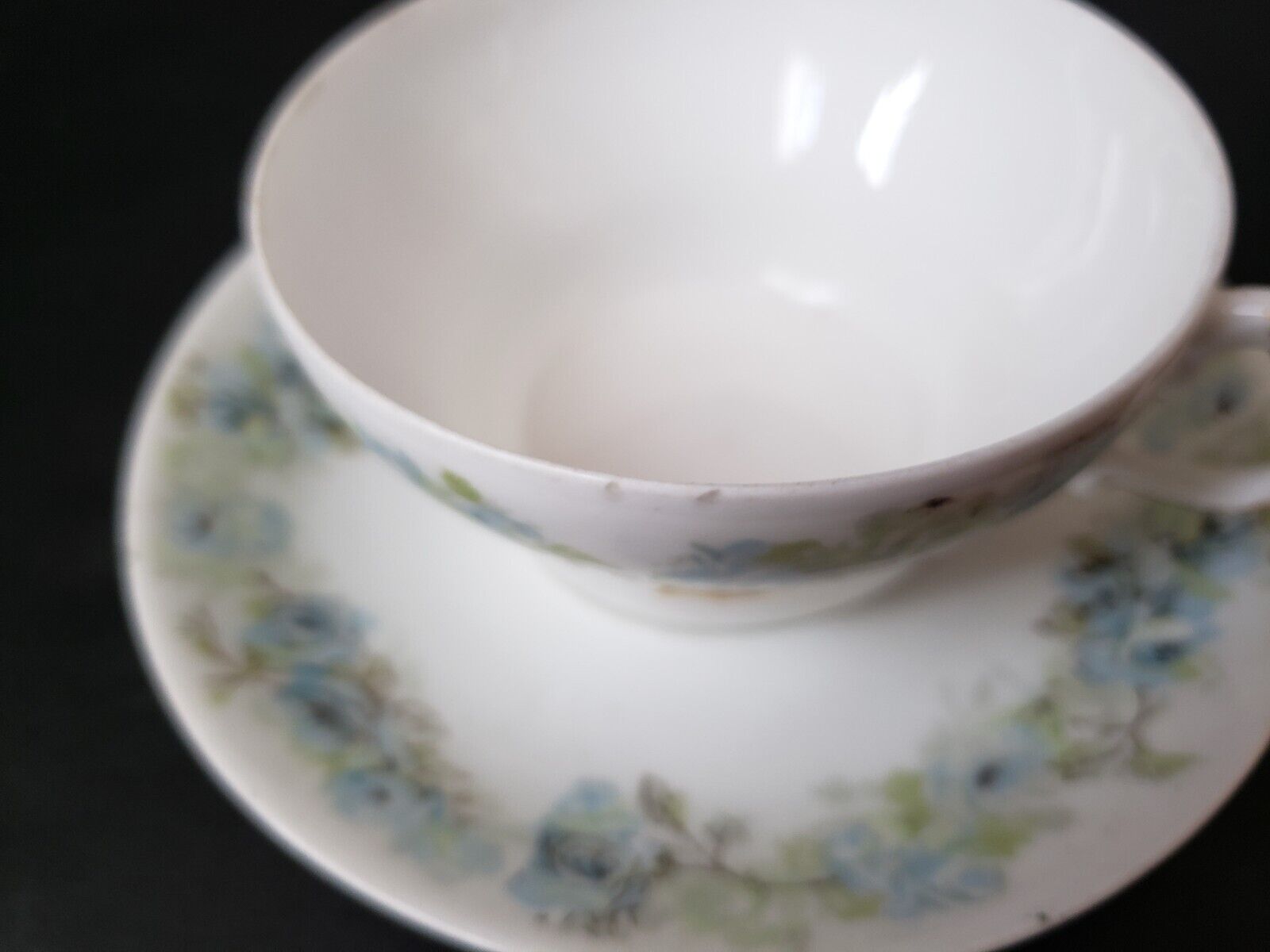 Haviland Limoges France Teacup & Saucer Blue Rose IMPERFECT (lot 618)