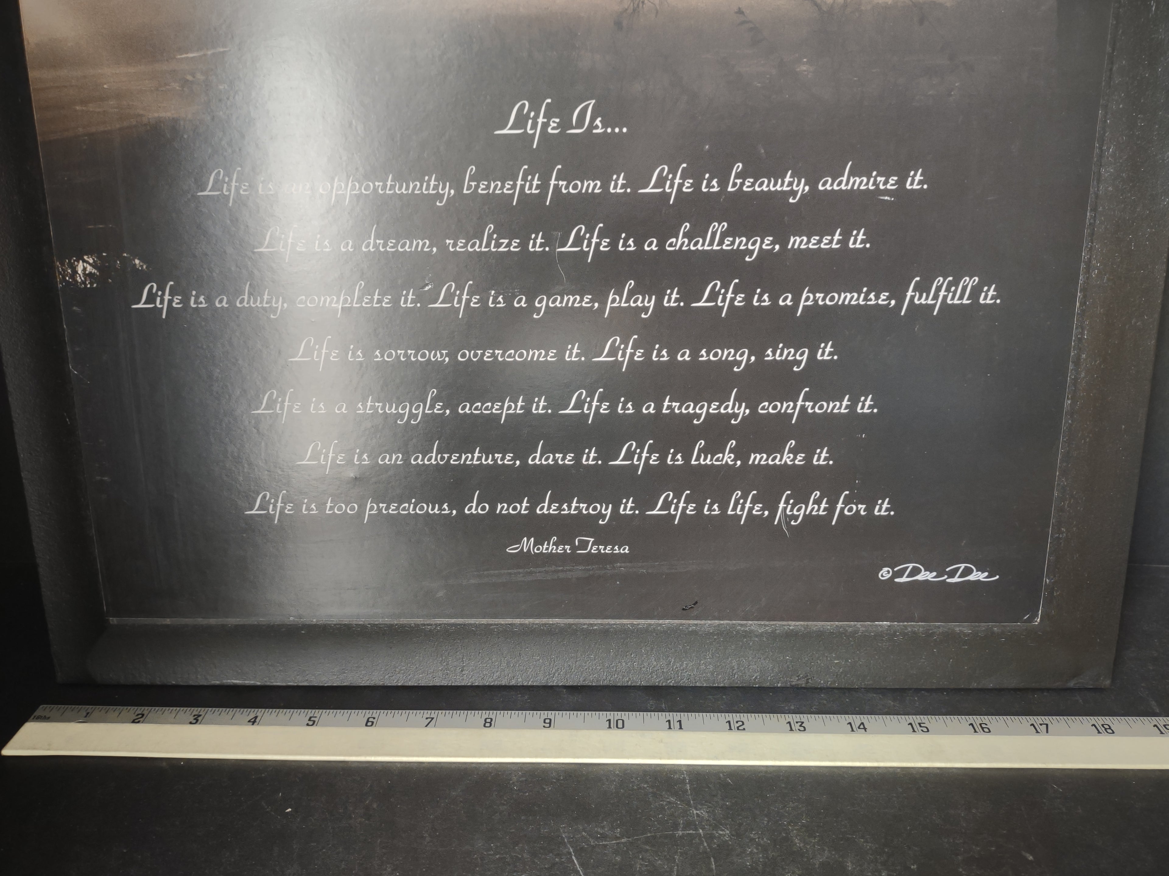 Life is ... Mother Teresa Inspirational Picture Print on Wood 23"x19" (lot 2640c