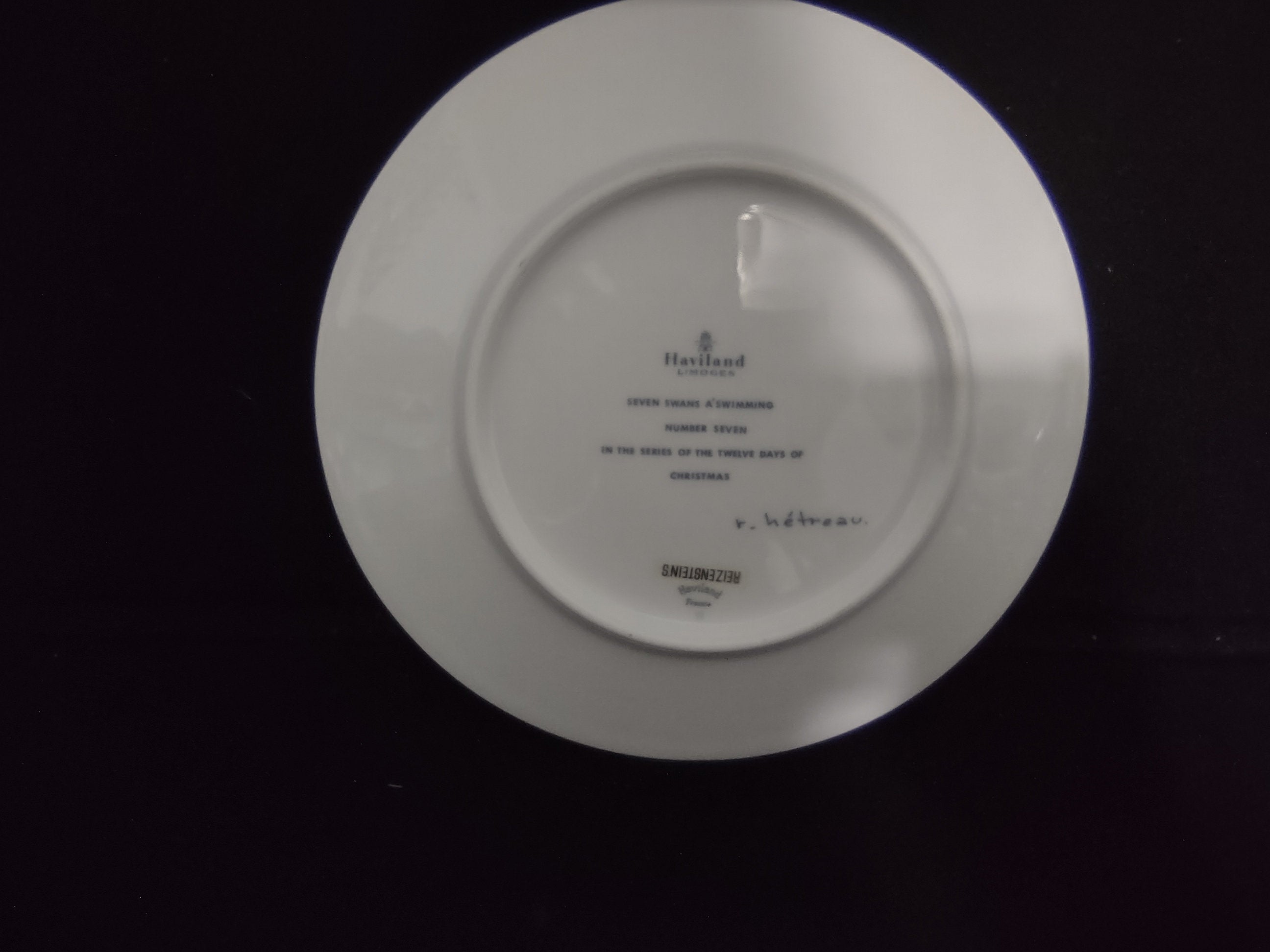 Vintage Haviland Limoges France Hetreau Christmas Plate "Seven Swans A'swimming" 1976 # 131