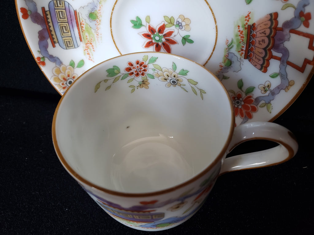 Vintage Royal Worcester Higgins Seiter Butterfly Demitasse Cup Saucer (lot 2124)
