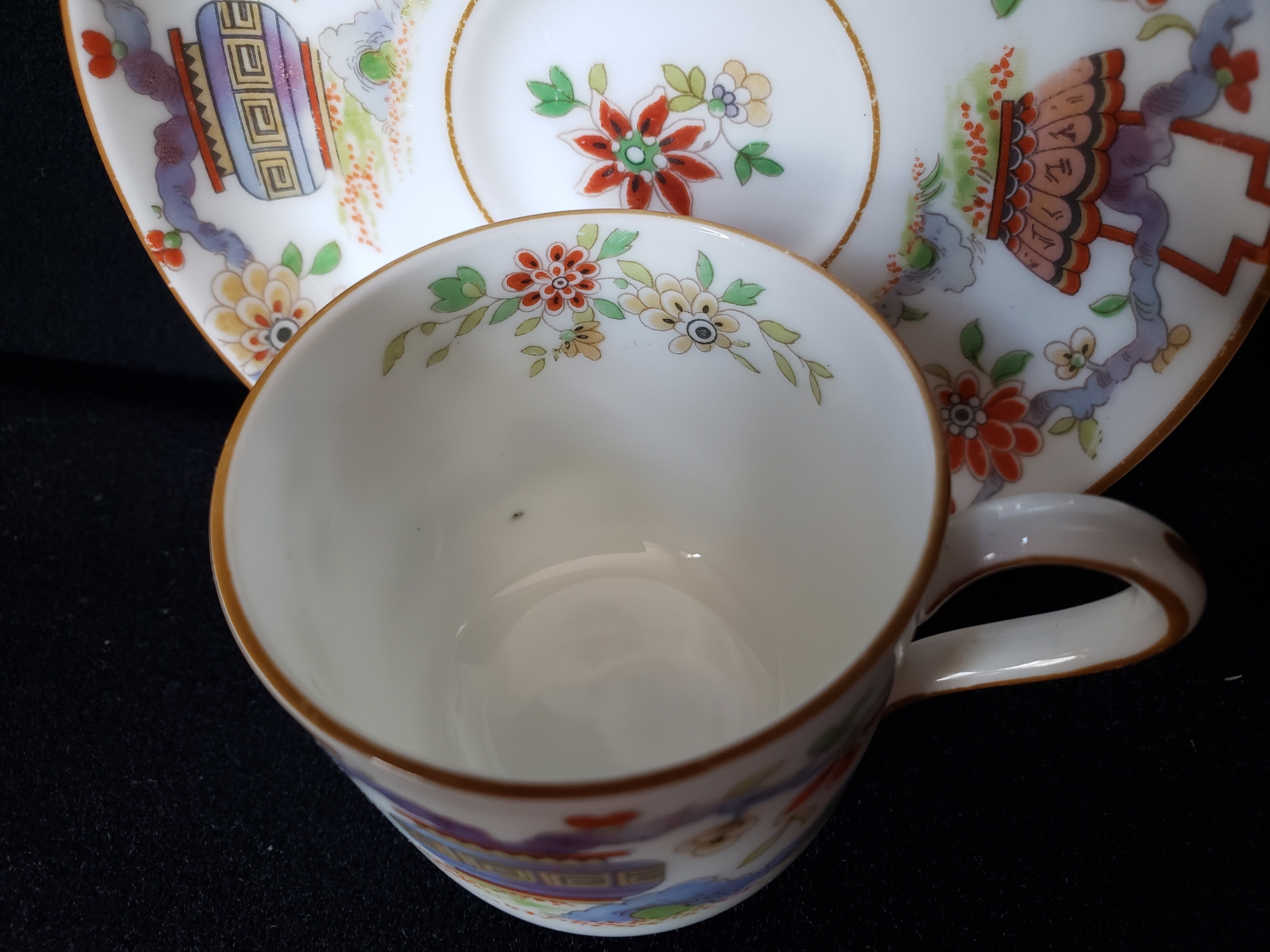 Vintage Royal Worcester Higgins Seiter Butterfly Demitasse Cup Saucer (lot 2124)