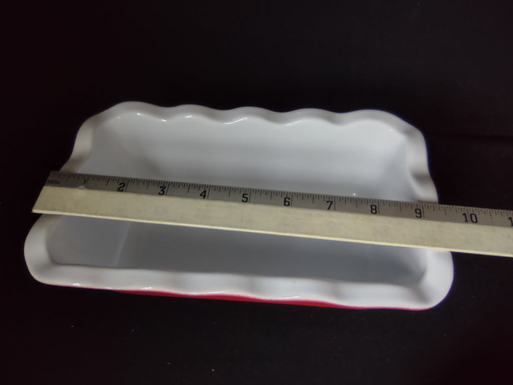 Emile Henry Vtg Loaf Pan Scalloped Edge Baking Dish France 6164 Red (lot 2773c)